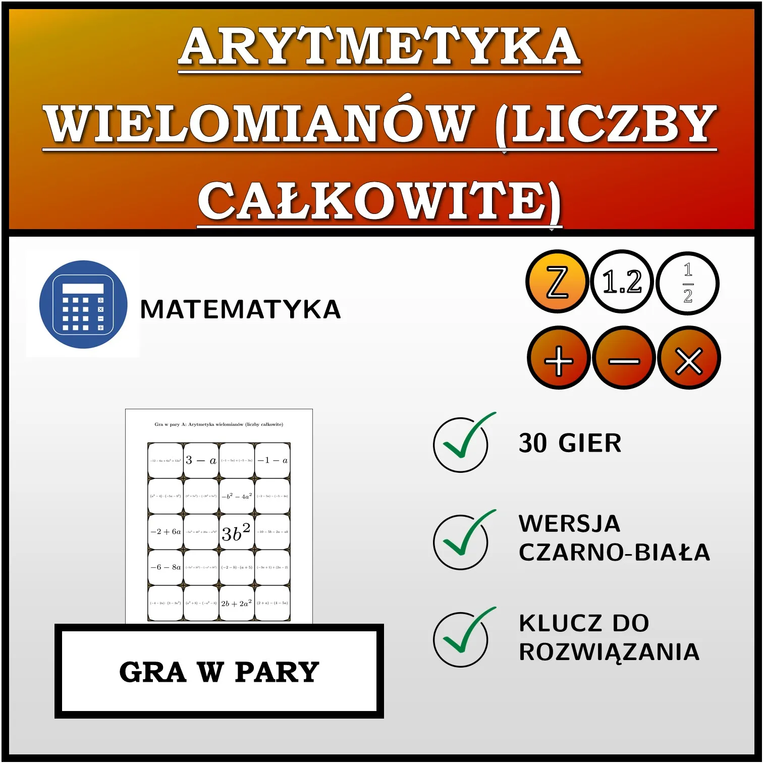 Gra w pary: Arytmetyka wielomianów (liczby całkowite)