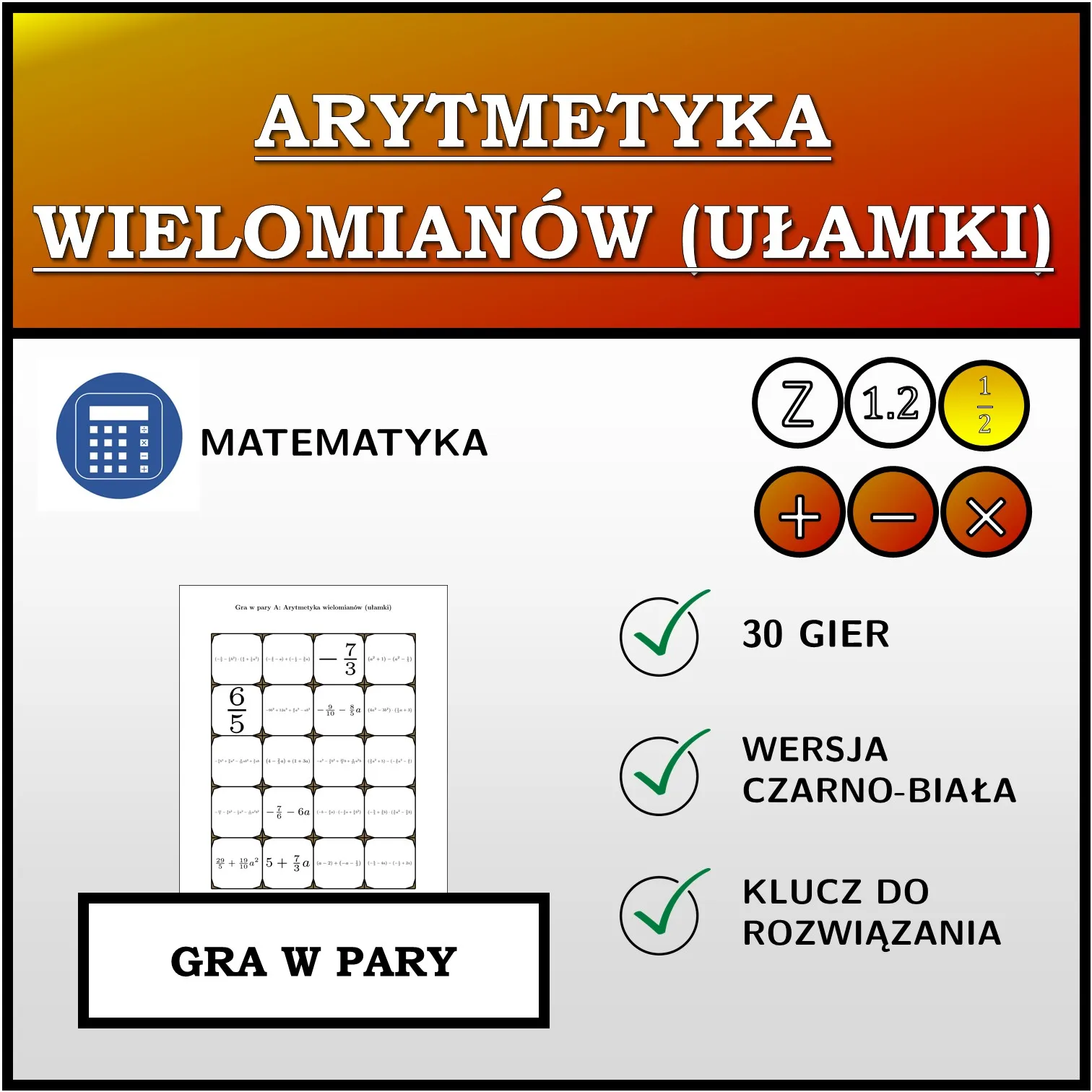 Gra w pary: Arytmetyka wielomianów (ułamki)