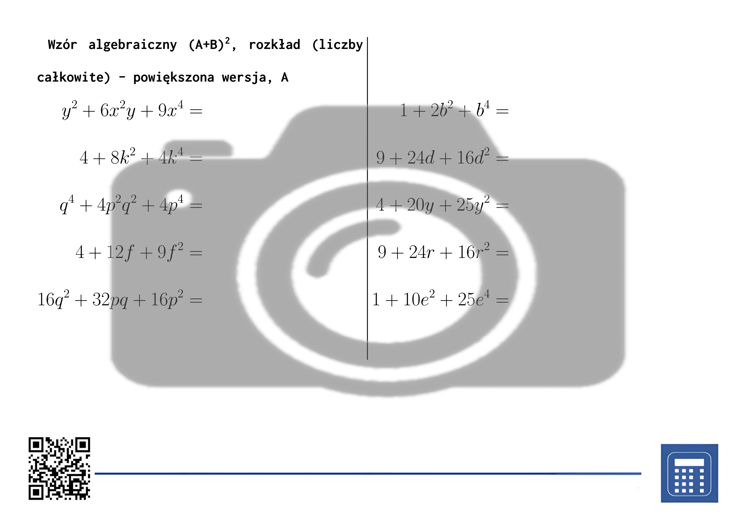 Karta pracy: Wzór algebraiczny (A+B)², rozkład (liczby całkowite) - obrazek 3