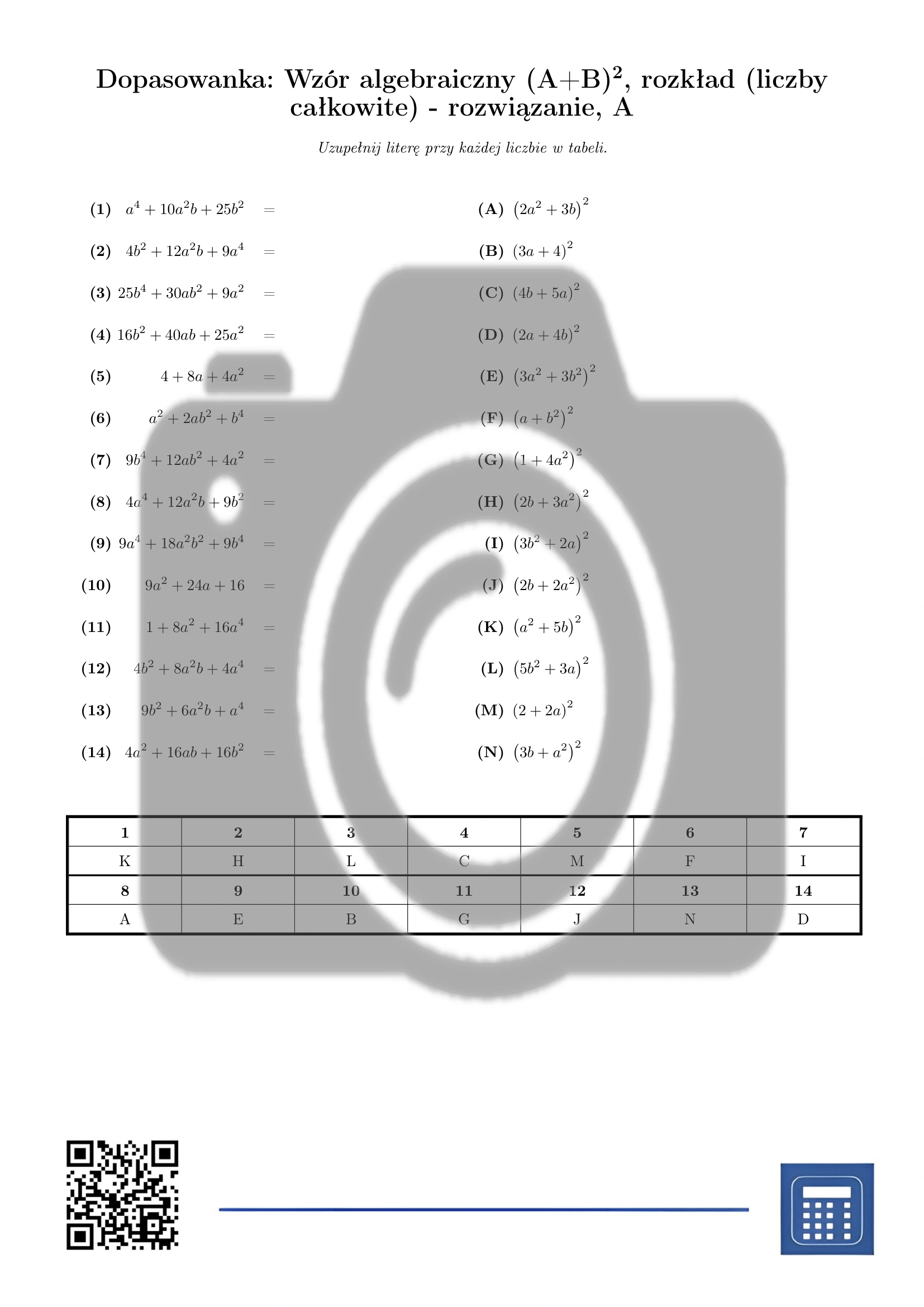 Dopasowanka: Wzór algebraiczny (A+B)², rozkład (liczby całkowite) - obrazek 3