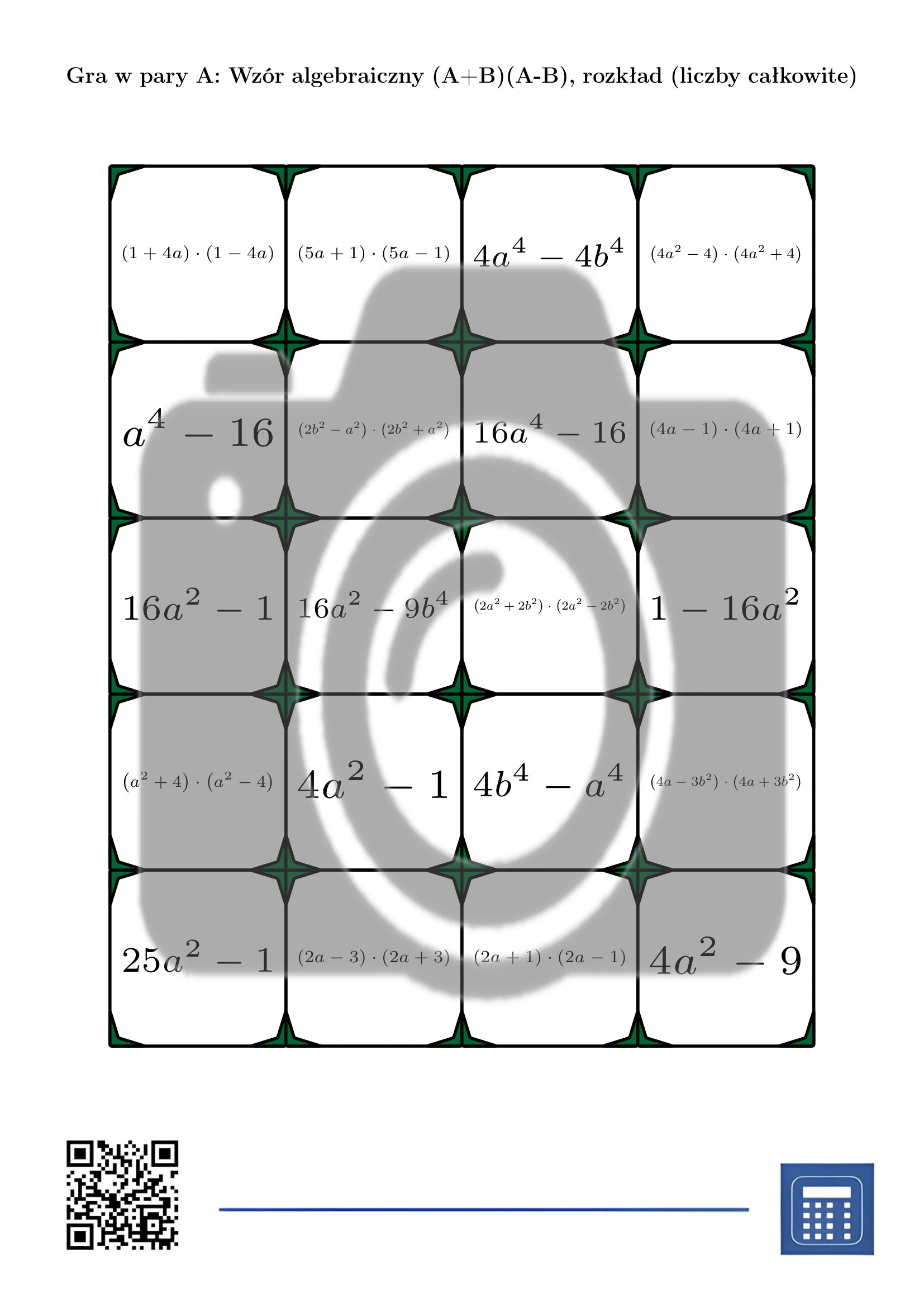 Gra w pary: Wzór algebraiczny (A+B)(A-B), rozkład (liczby całkowite) - obrazek 2