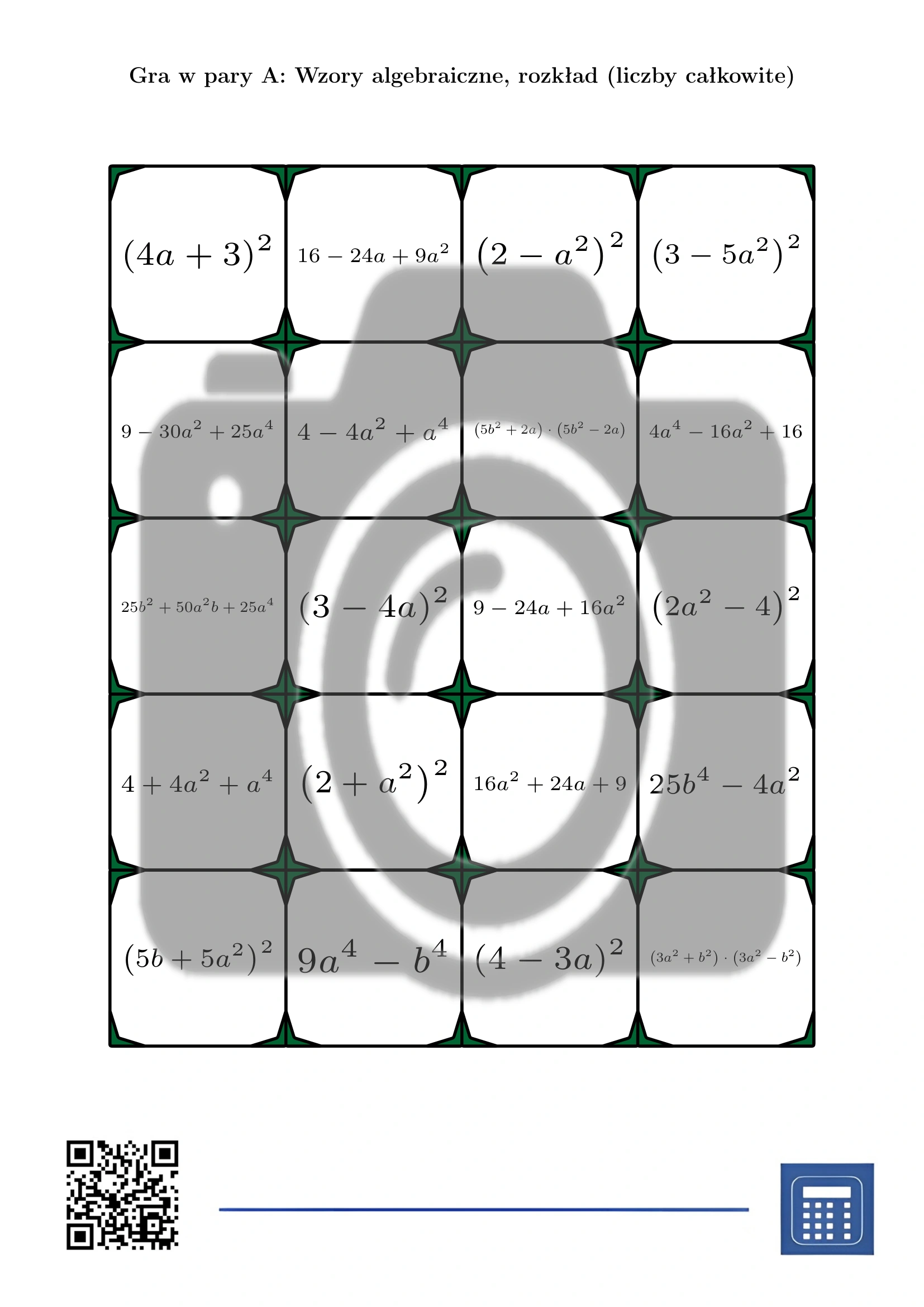 Gra w pary: Wzory algebraiczne, rozkład (liczby całkowite) - obrazek 2