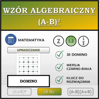 Domino: Wzór algebraiczny (A-B)², upraszczanie (liczby dziesiętne)