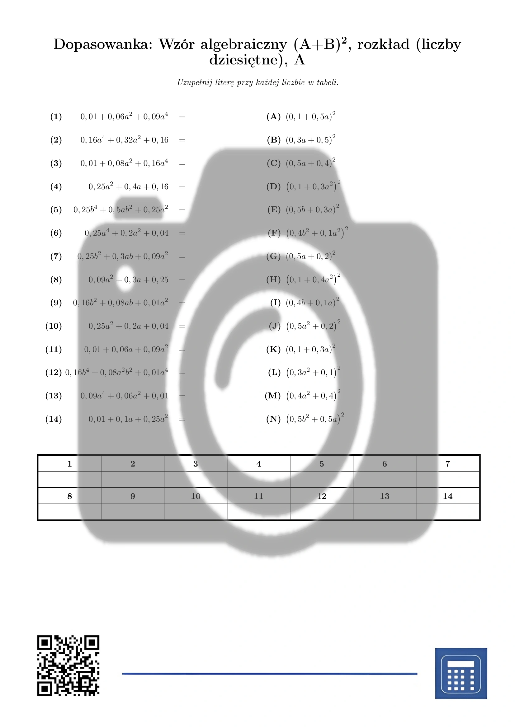 Dopasowanka: Wzór algebraiczny (A+B)², rozkład (liczby dziesiętne) - obrazek 2