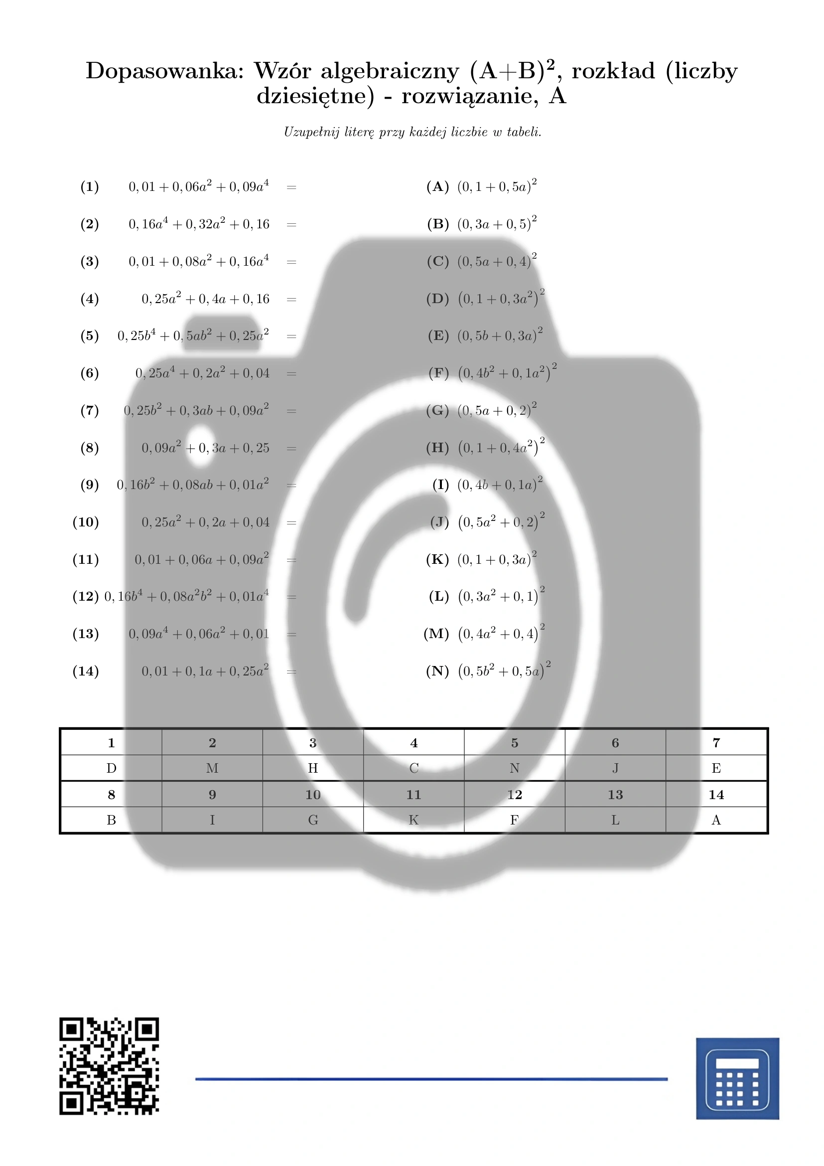 Dopasowanka: Wzór algebraiczny (A+B)², rozkład (liczby dziesiętne) - obrazek 3