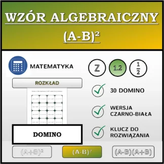 Domino: Wzór algebraiczny (A-B)², rozkład (liczby dziesiętne)