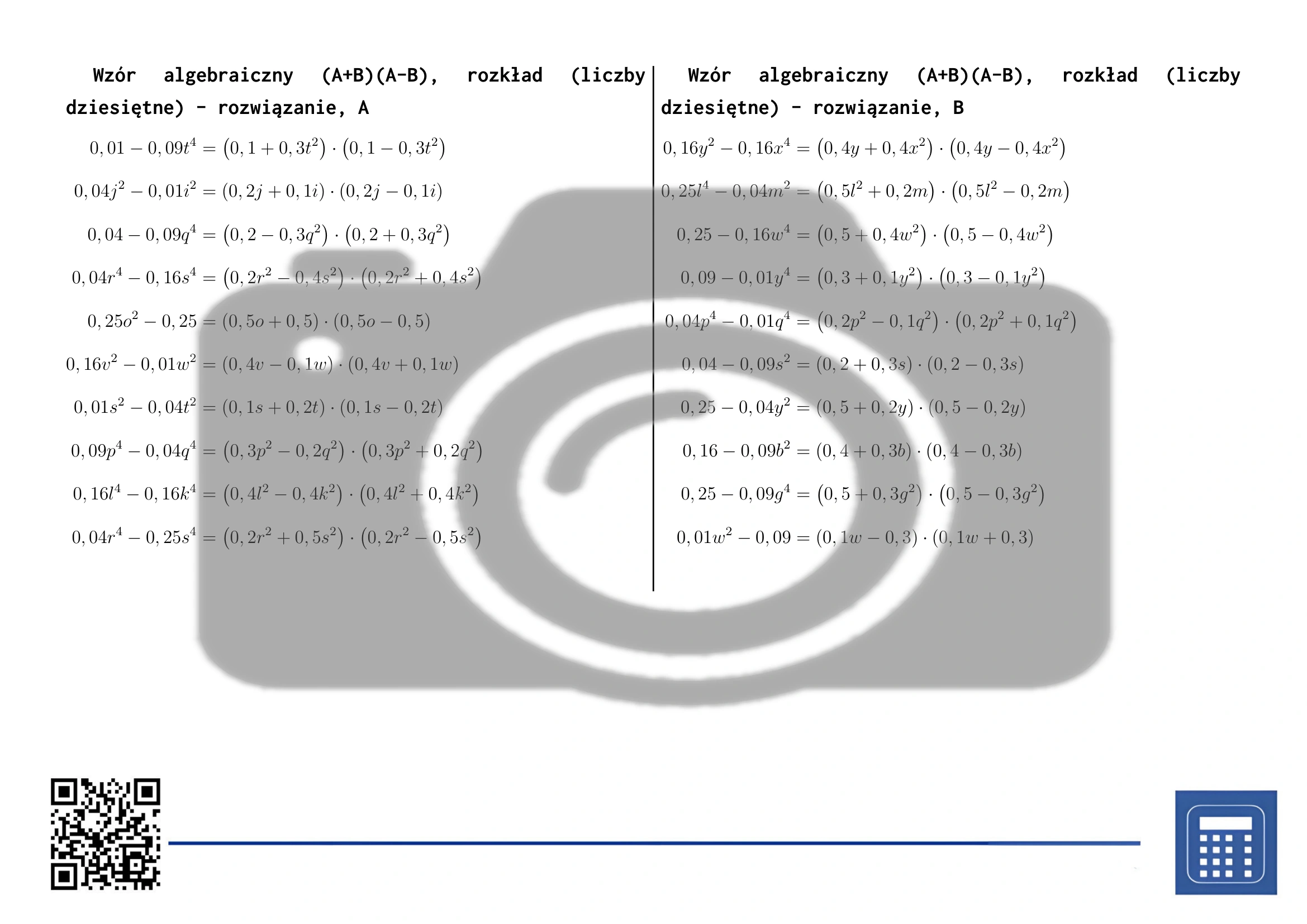 Karta pracy: Wzór algebraiczny (A+B)(A-B), rozkład (liczby dziesiętne) - obrazek 4