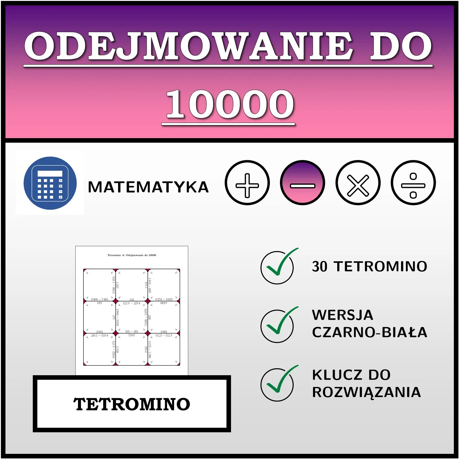 Tetromino: Odejmowanie do 10000