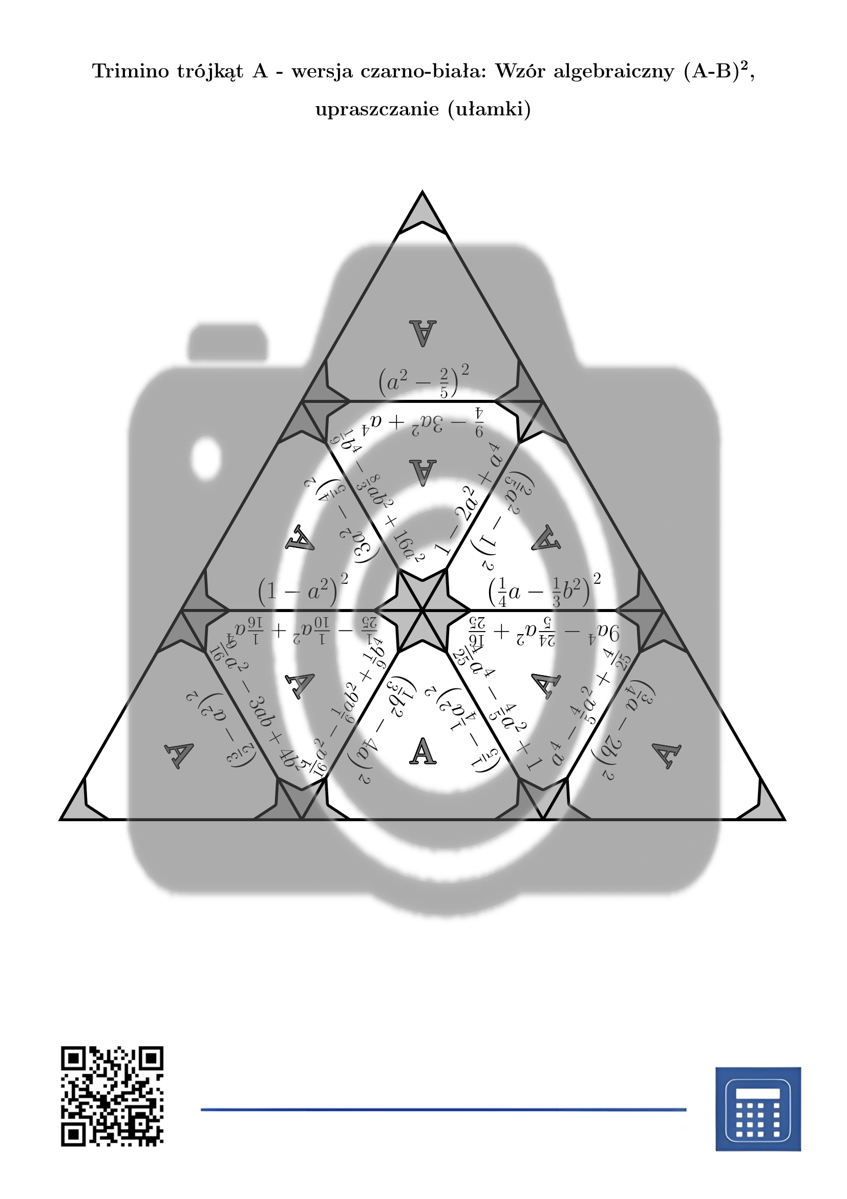 Trimino: Wzór algebraiczny (A-B)², upraszczanie (ułamki) - obrazek 3