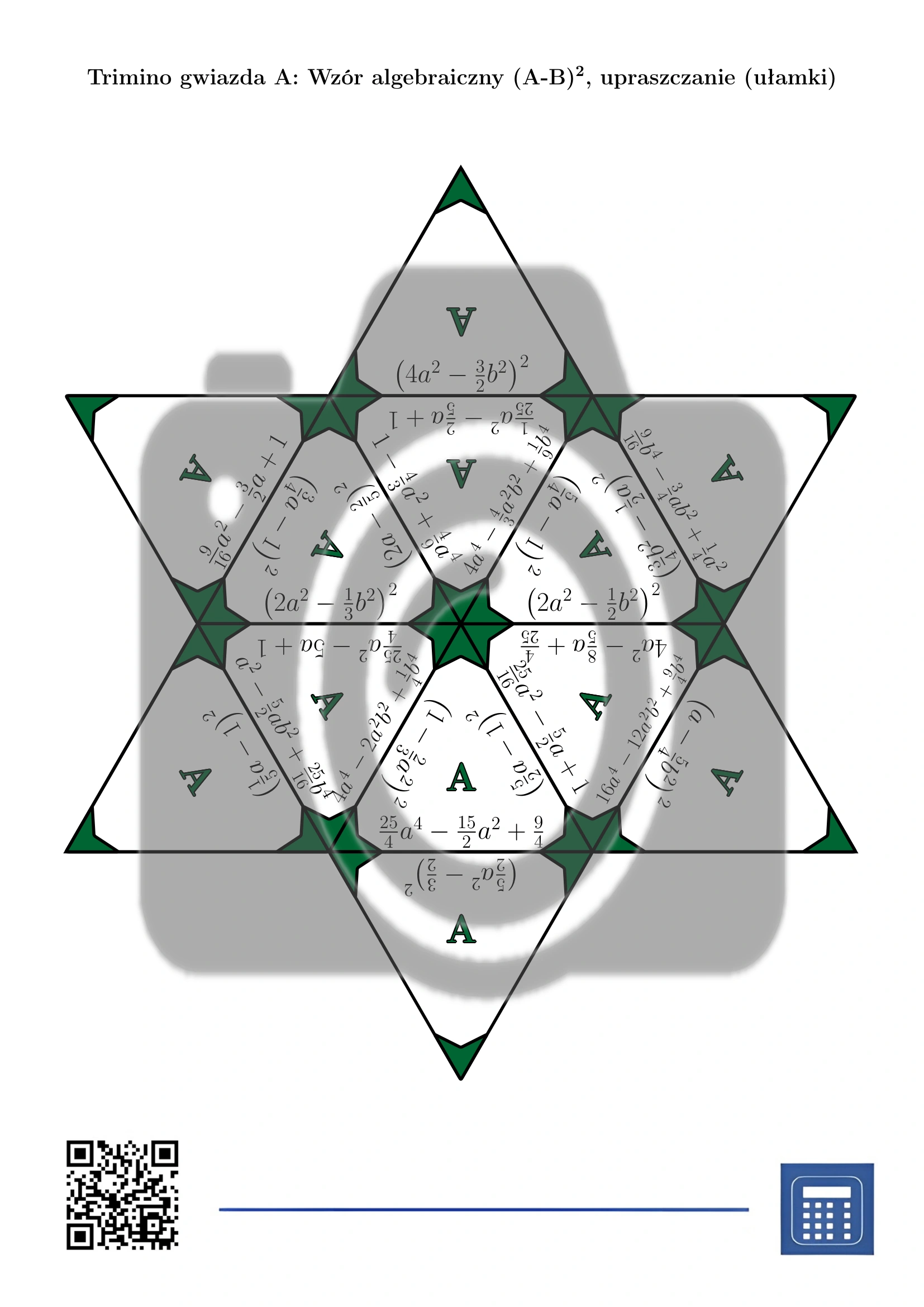 Trimino: Wzór algebraiczny (A-B)², upraszczanie (ułamki) - obrazek 4