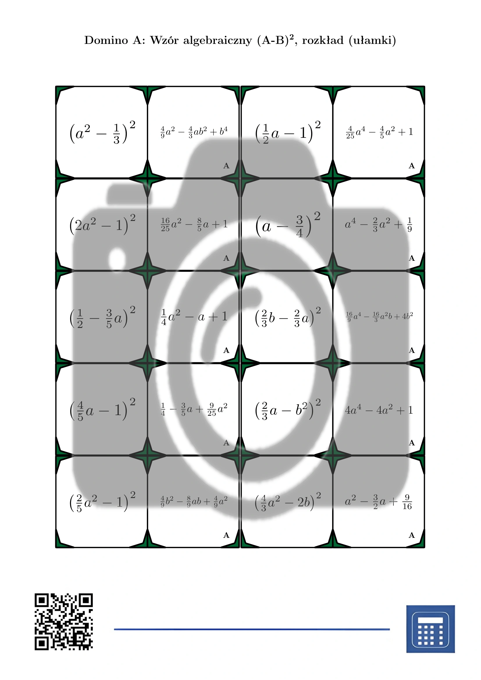 Domino: Wzór algebraiczny (A-B)², rozkład (ułamki) - obrazek 2