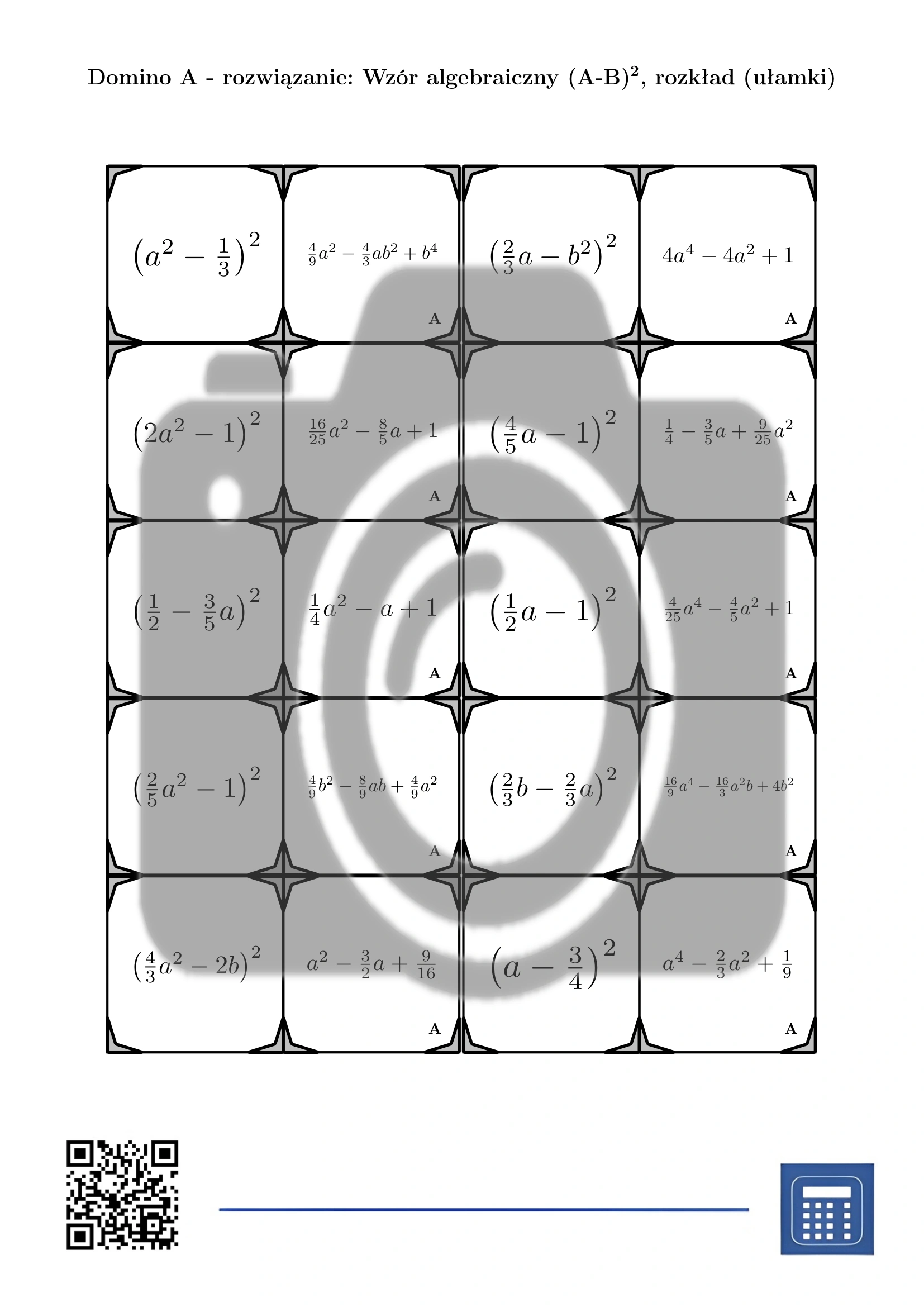 Domino: Wzór algebraiczny (A-B)², rozkład (ułamki) - obrazek 4