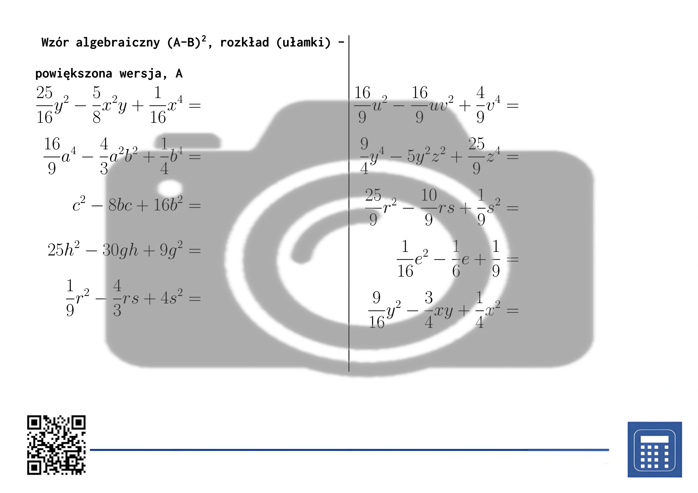 Karta pracy: Wzór algebraiczny (A-B)², rozkład (ułamki) - obrazek 3
