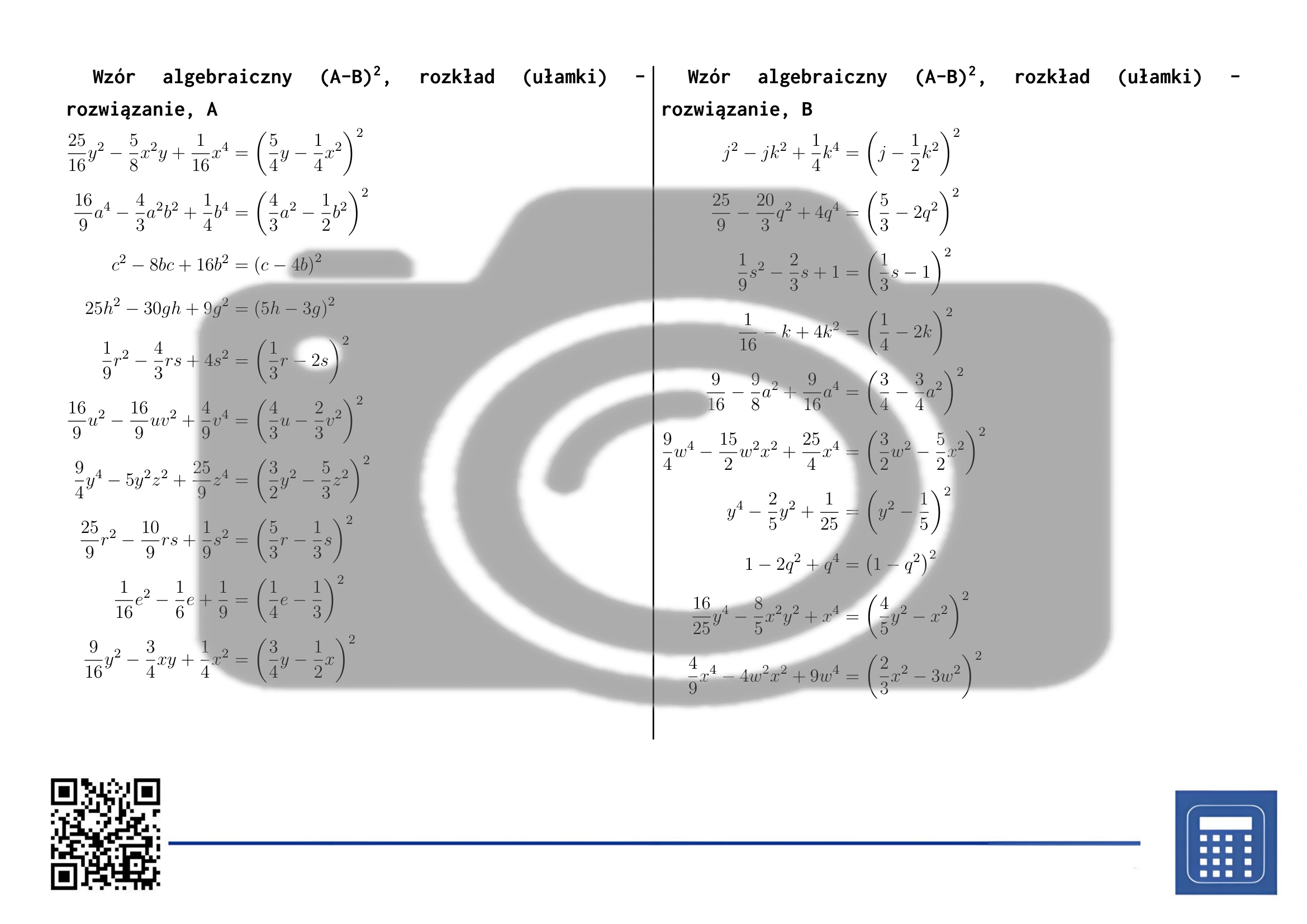 Karta pracy: Wzór algebraiczny (A-B)², rozkład (ułamki) - obrazek 4