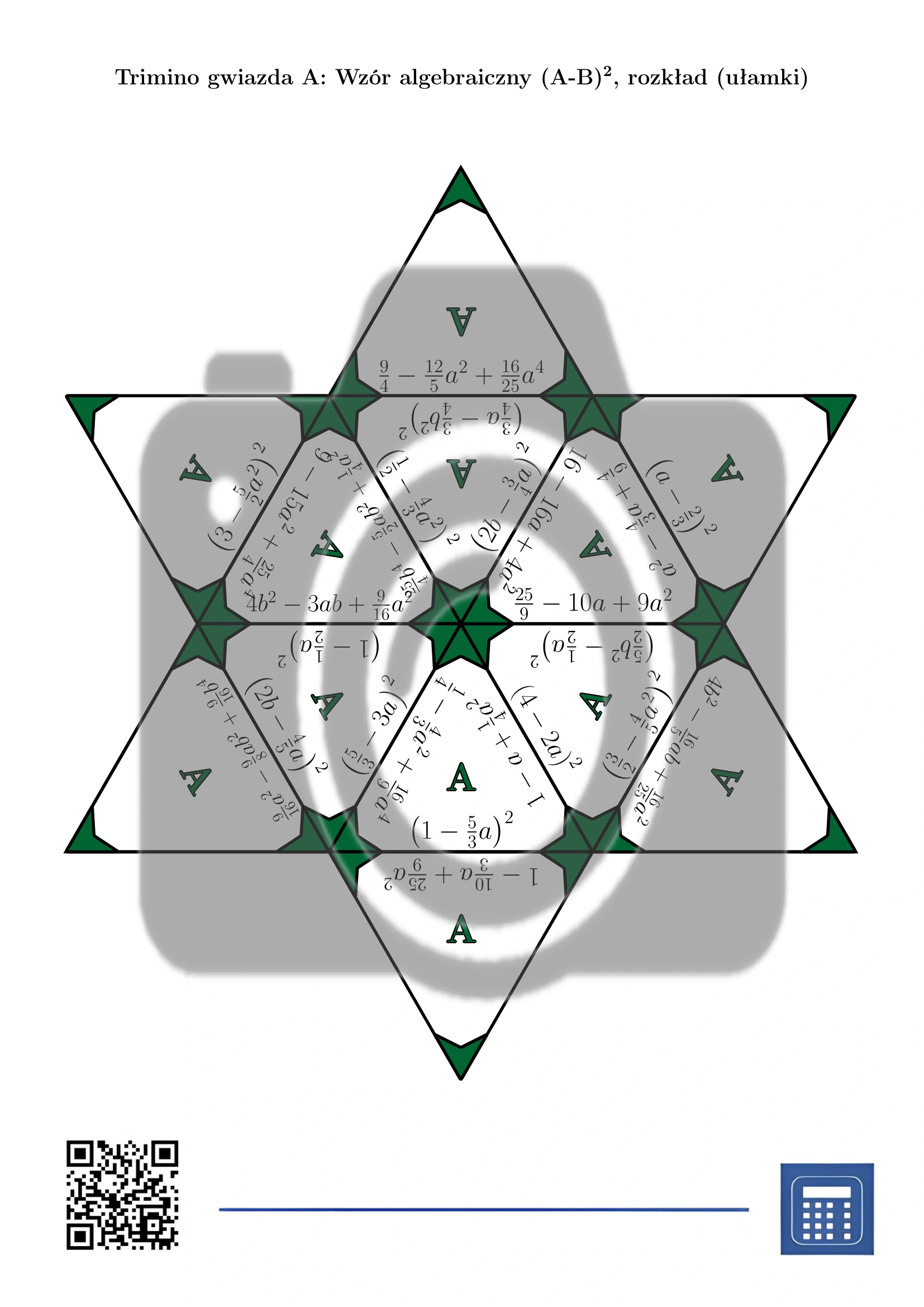 Trimino: Wzór algebraiczny (A-B)², rozkład (ułamki) - obrazek 4
