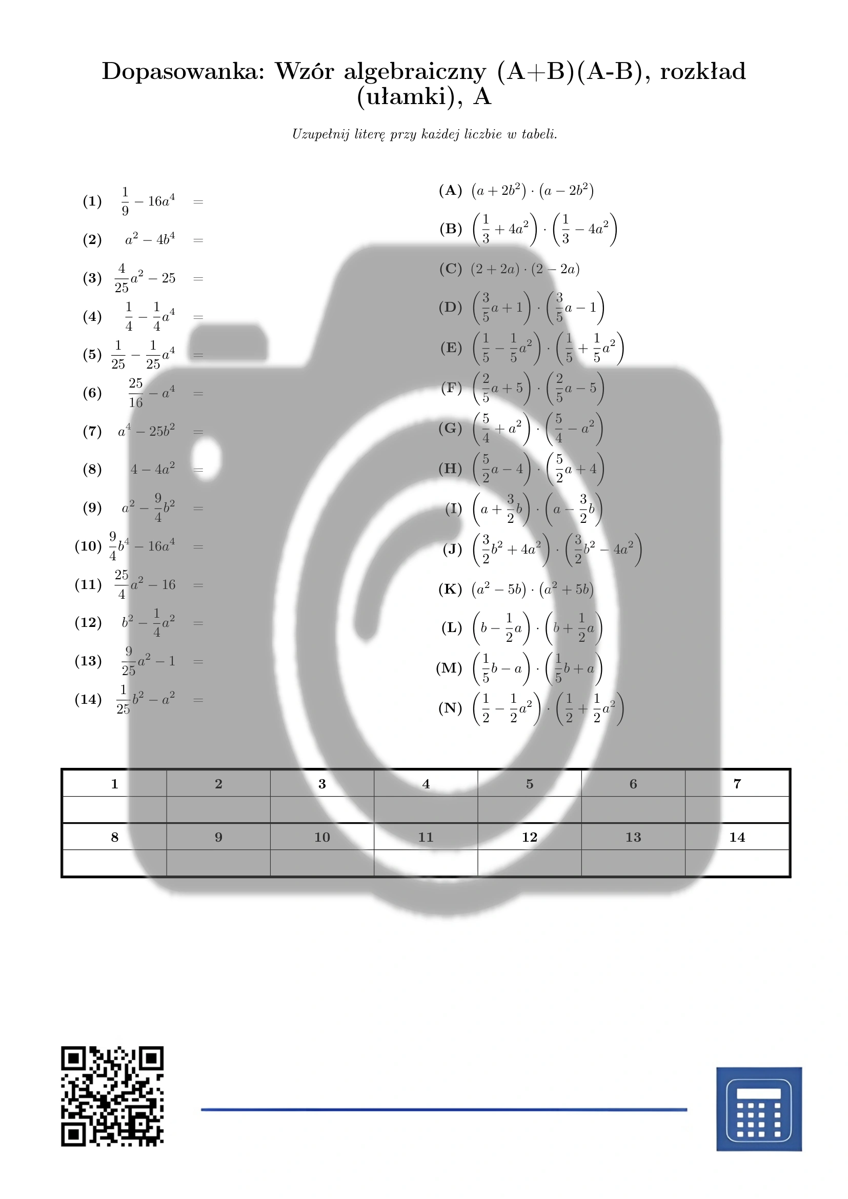 Dopasowanka: Wzór algebraiczny (A+B)(A-B), rozkład (ułamki) - obrazek 2