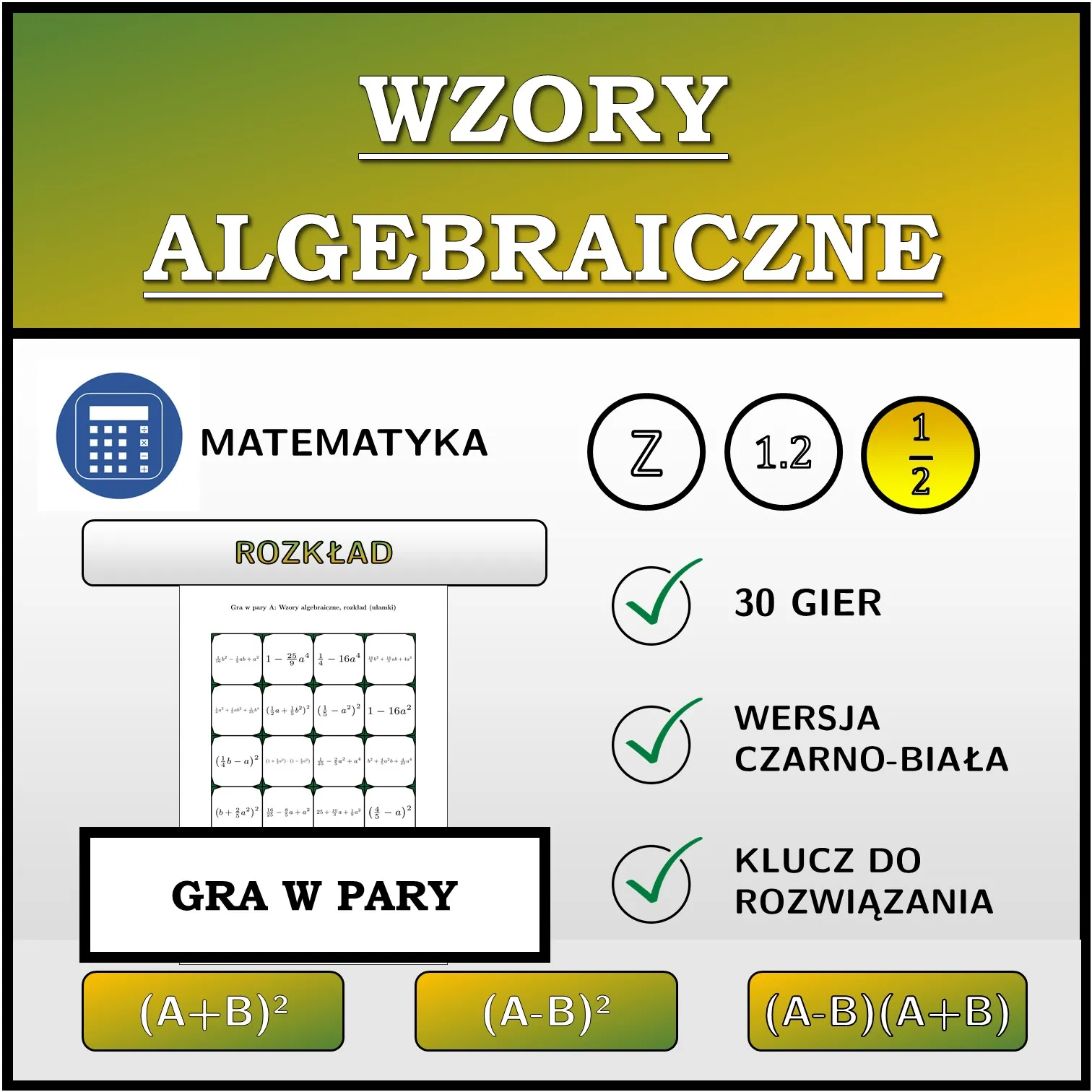 Gra w pary: Wzory algebraiczne, rozkład (ułamki)