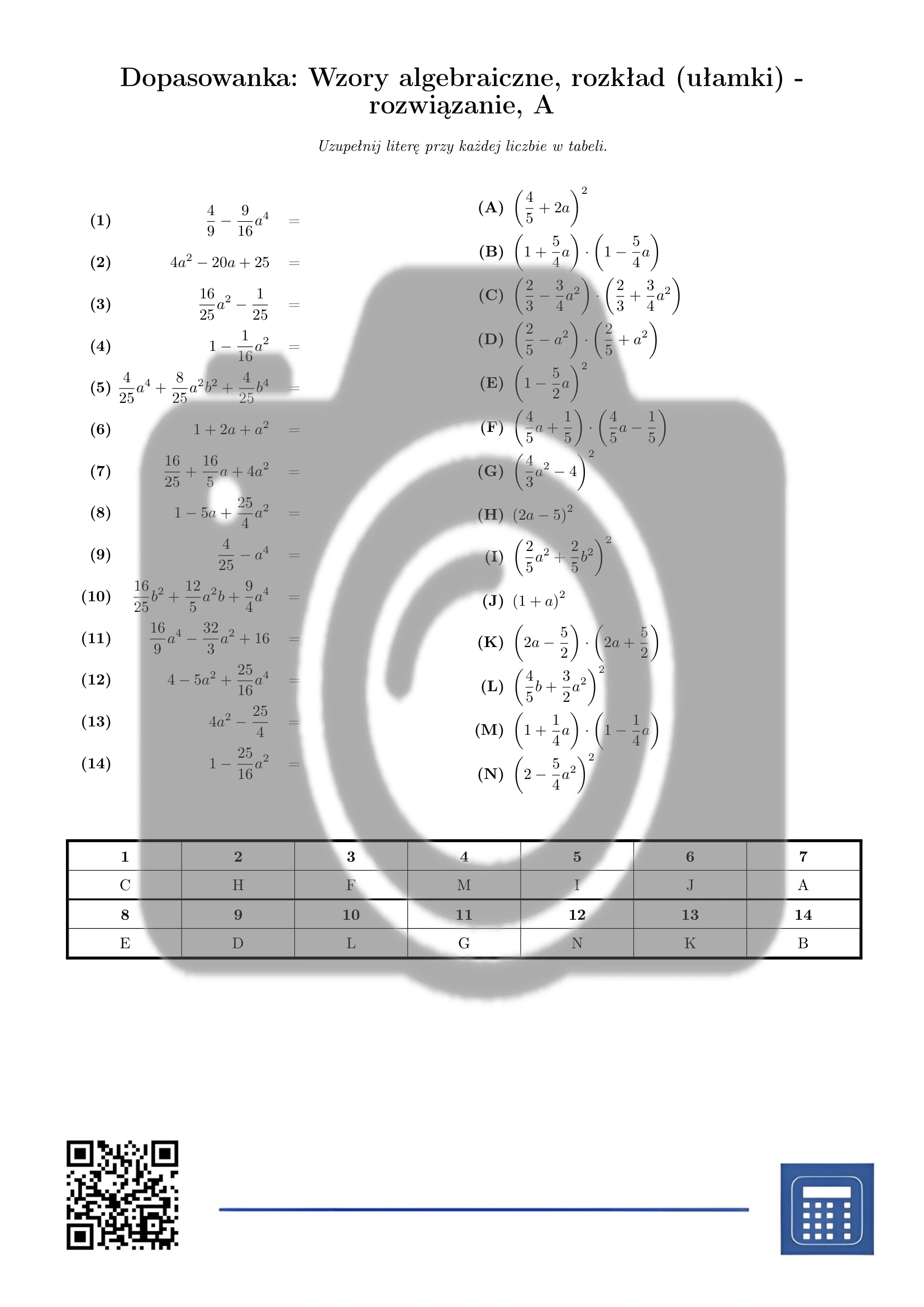 Dopasowanka: Wzory algebraiczne, rozkład (ułamki) - obrazek 3