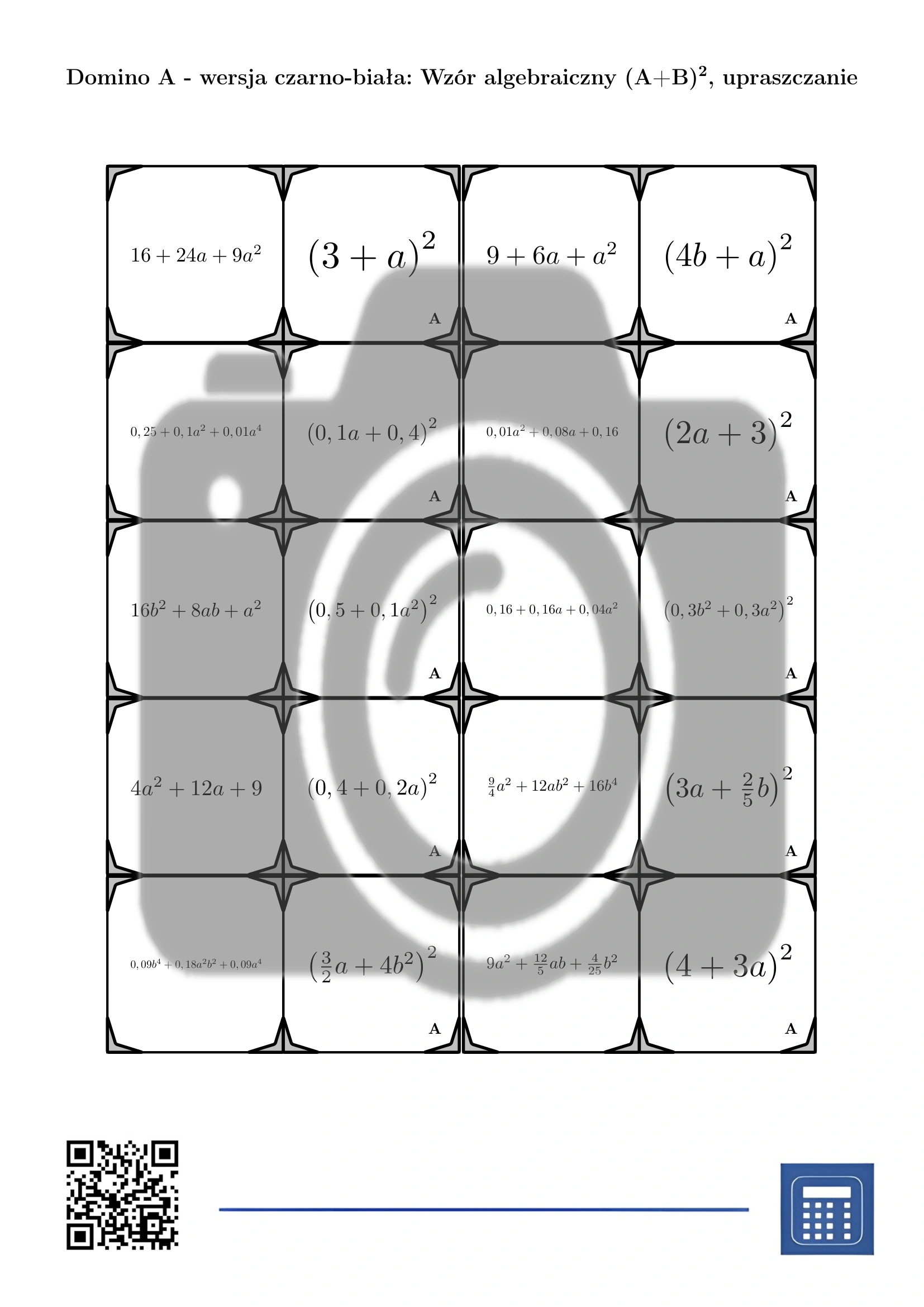 Domino: Wzór algebraiczny (A+B)², upraszczanie - obrazek 3
