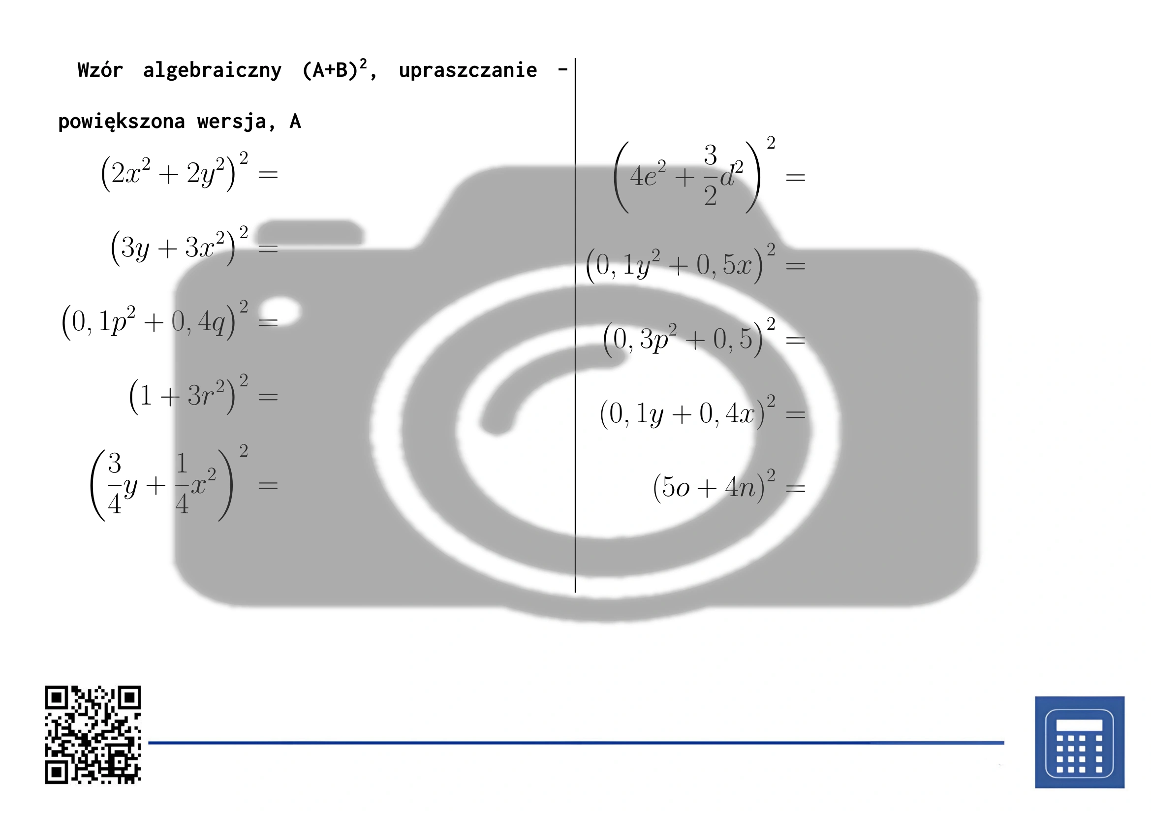 Karta pracy: Wzór algebraiczny (A+B)², upraszczanie - obrazek 3