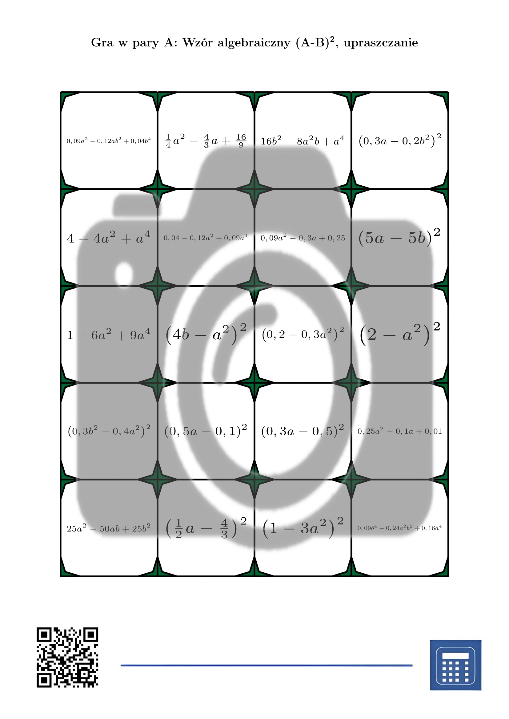 Gra w pary: Wzór algebraiczny (A-B)², upraszczanie - obrazek 2