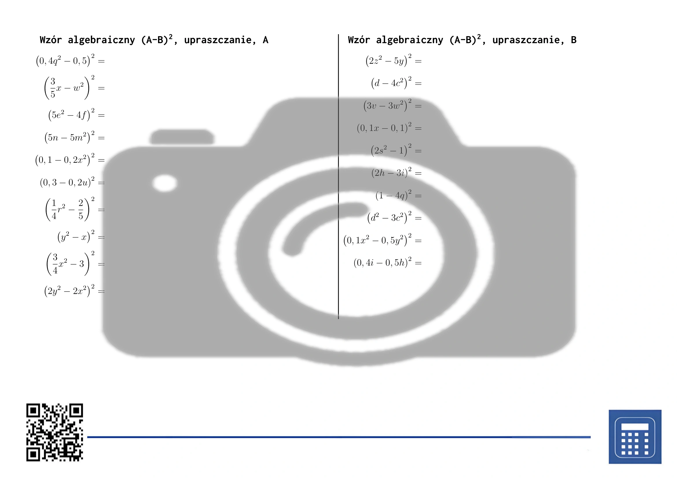 Karta pracy: Wzór algebraiczny (A-B)², upraszczanie - obrazek 2