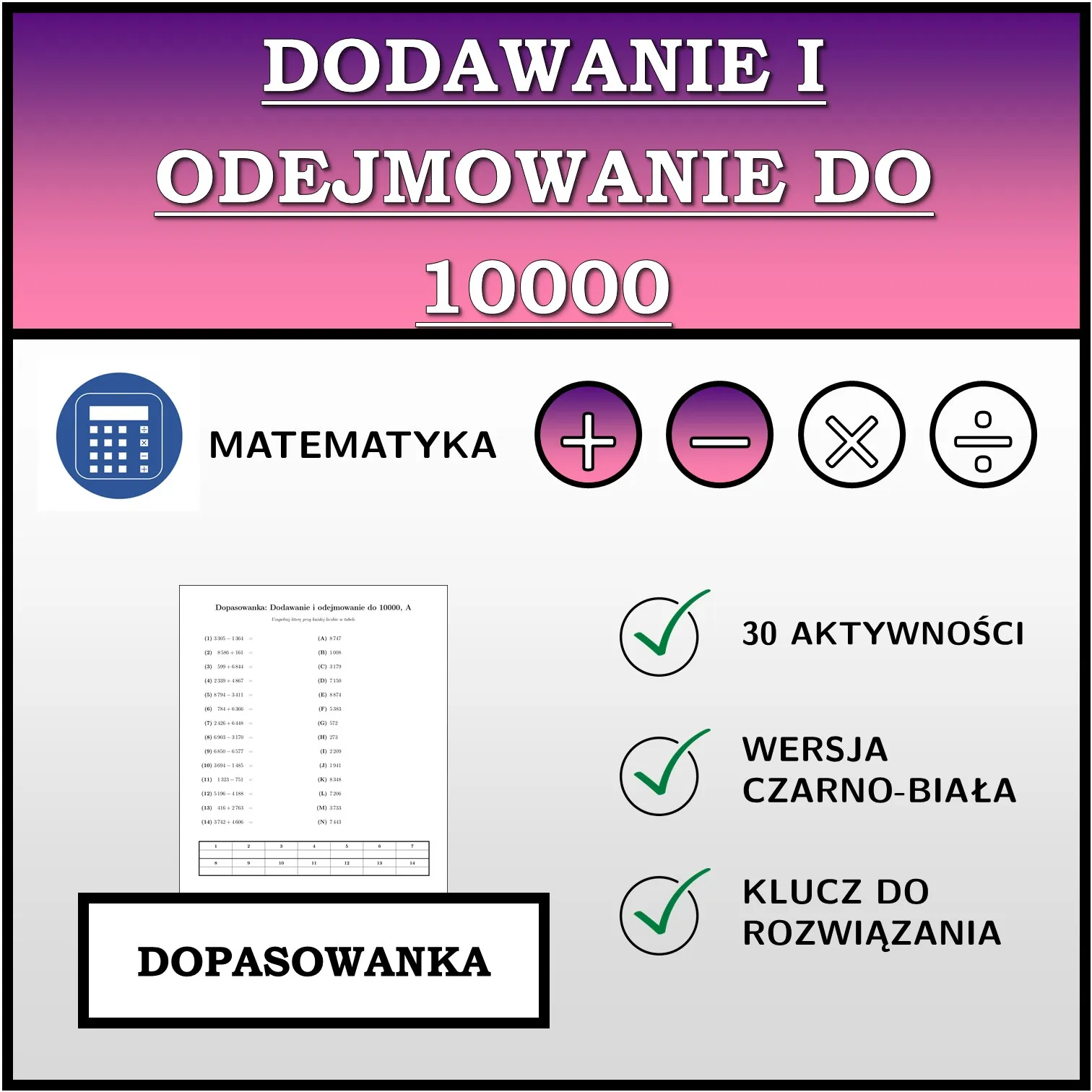 Dopasowanka: Dodawanie i odejmowanie do 10000