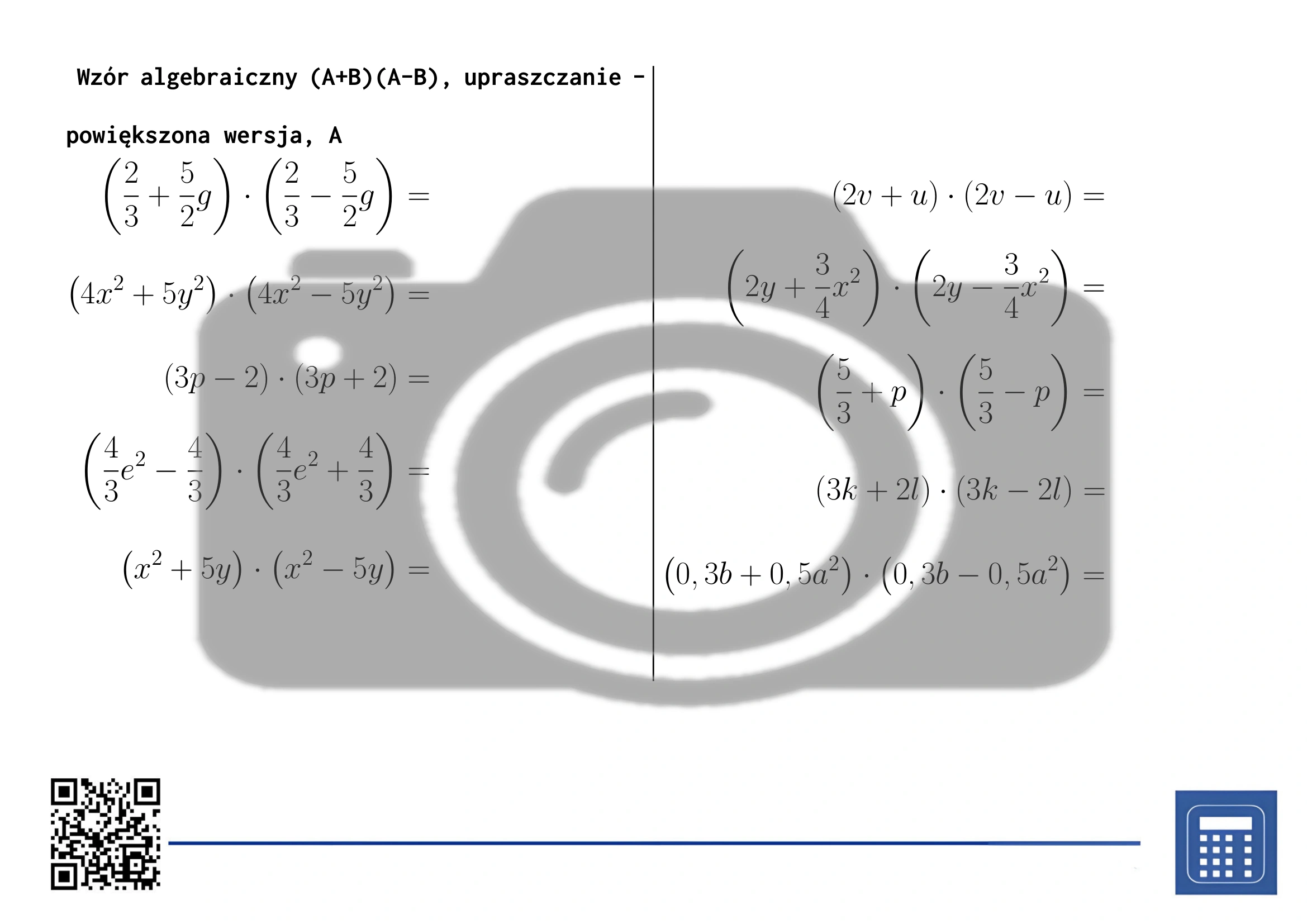 Karta pracy: Wzór algebraiczny (A+B)(A-B), upraszczanie - obrazek 3