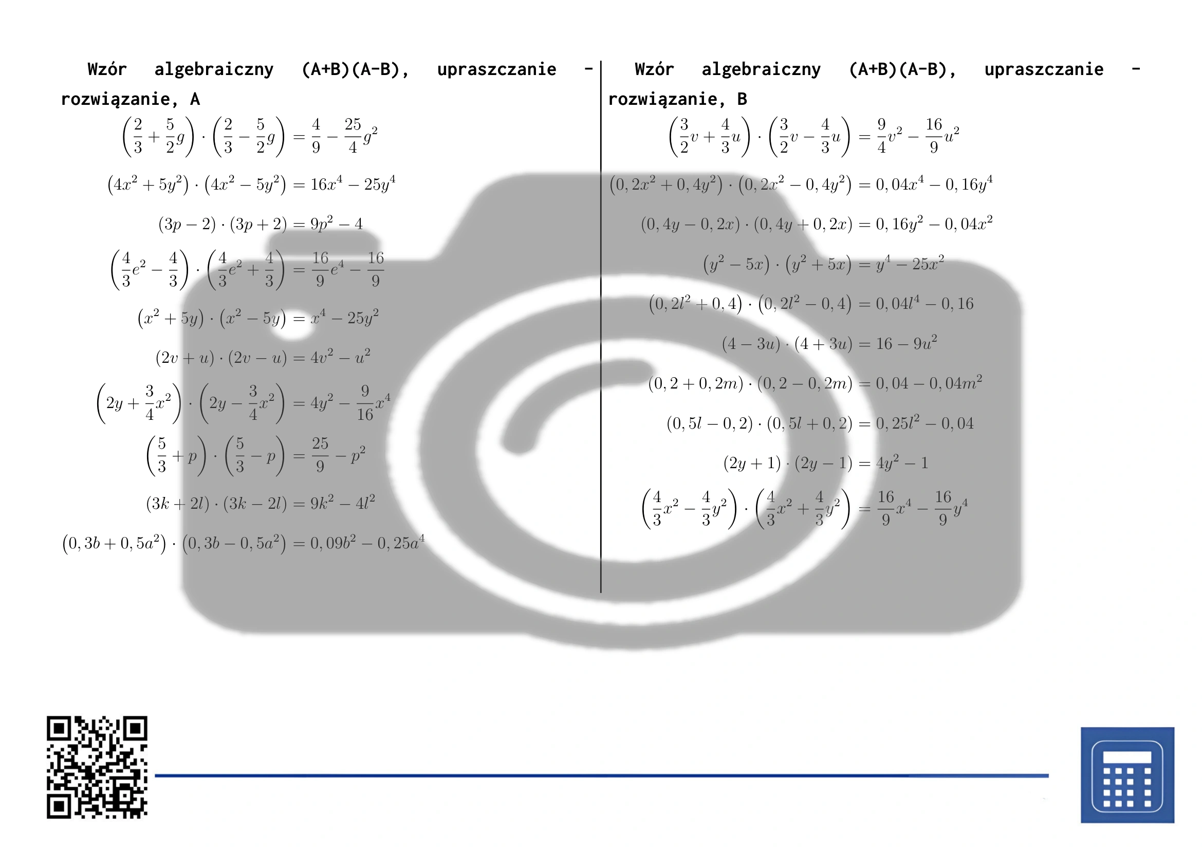 Karta pracy: Wzór algebraiczny (A+B)(A-B), upraszczanie - obrazek 4
