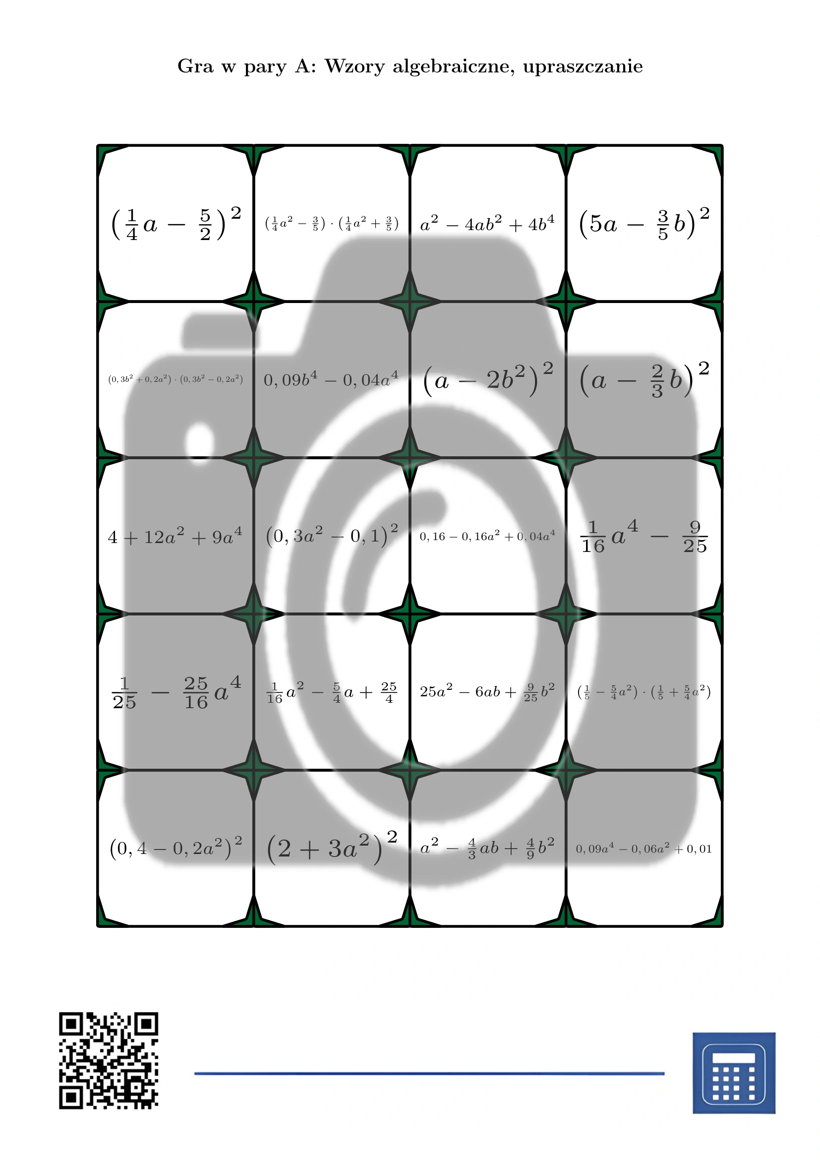 Gra w pary: Wzory algebraiczne, upraszczanie - obrazek 2