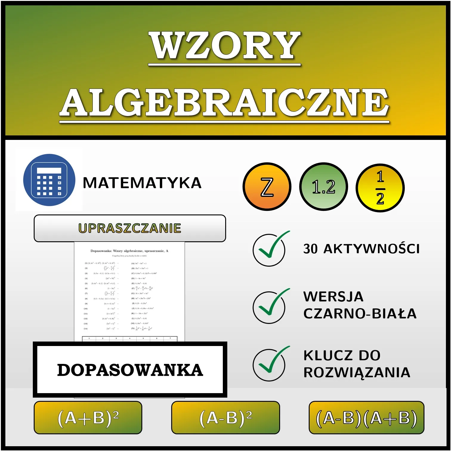 Dopasowanka: Wzory algebraiczne, upraszczanie