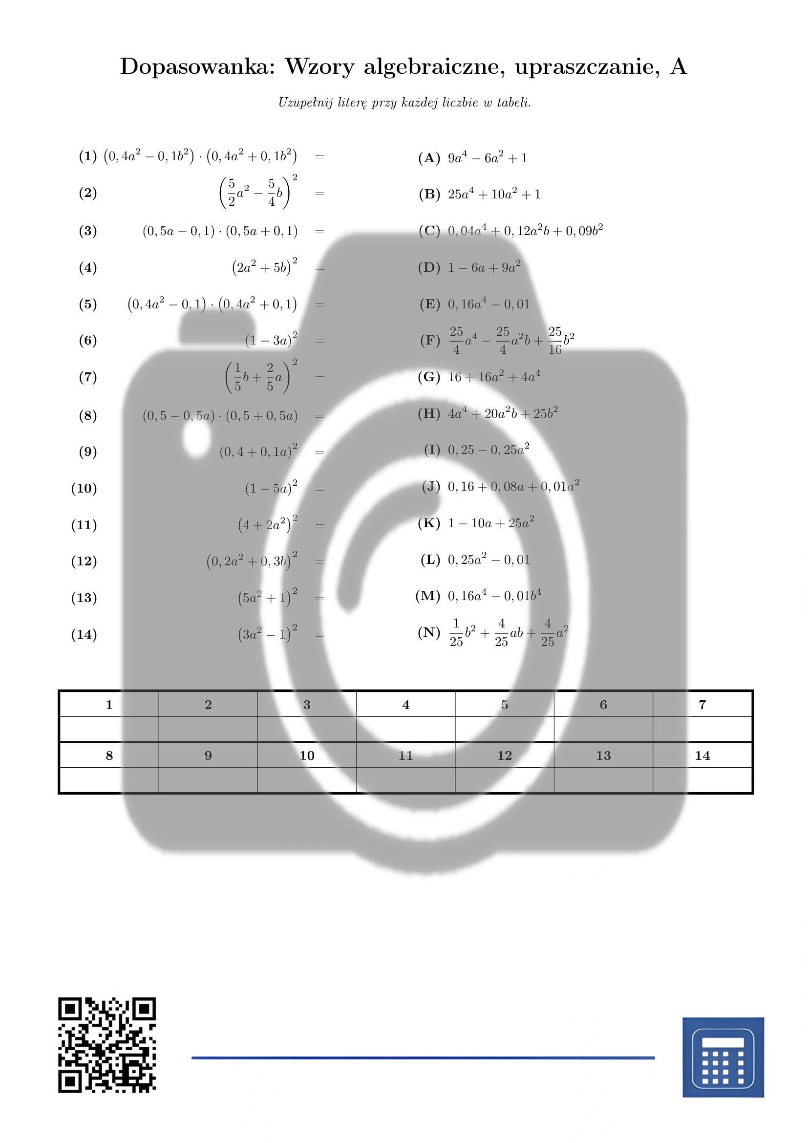 Dopasowanka: Wzory algebraiczne, upraszczanie - obrazek 2