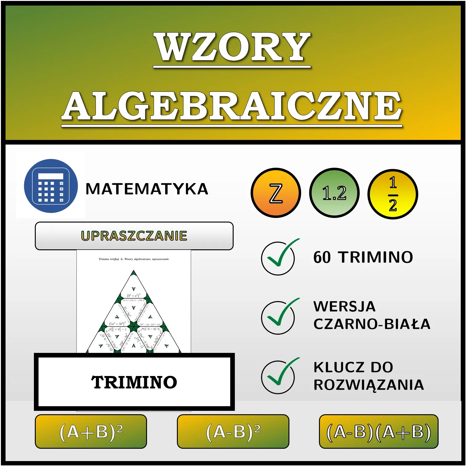 Trimino: Wzory algebraiczne, upraszczanie