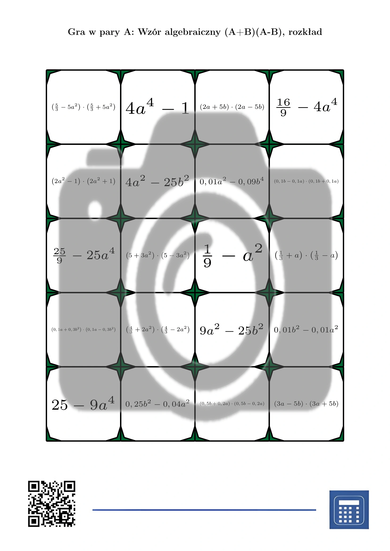 Gra w pary: Wzór algebraiczny (A+B)(A-B), rozkład - obrazek 2