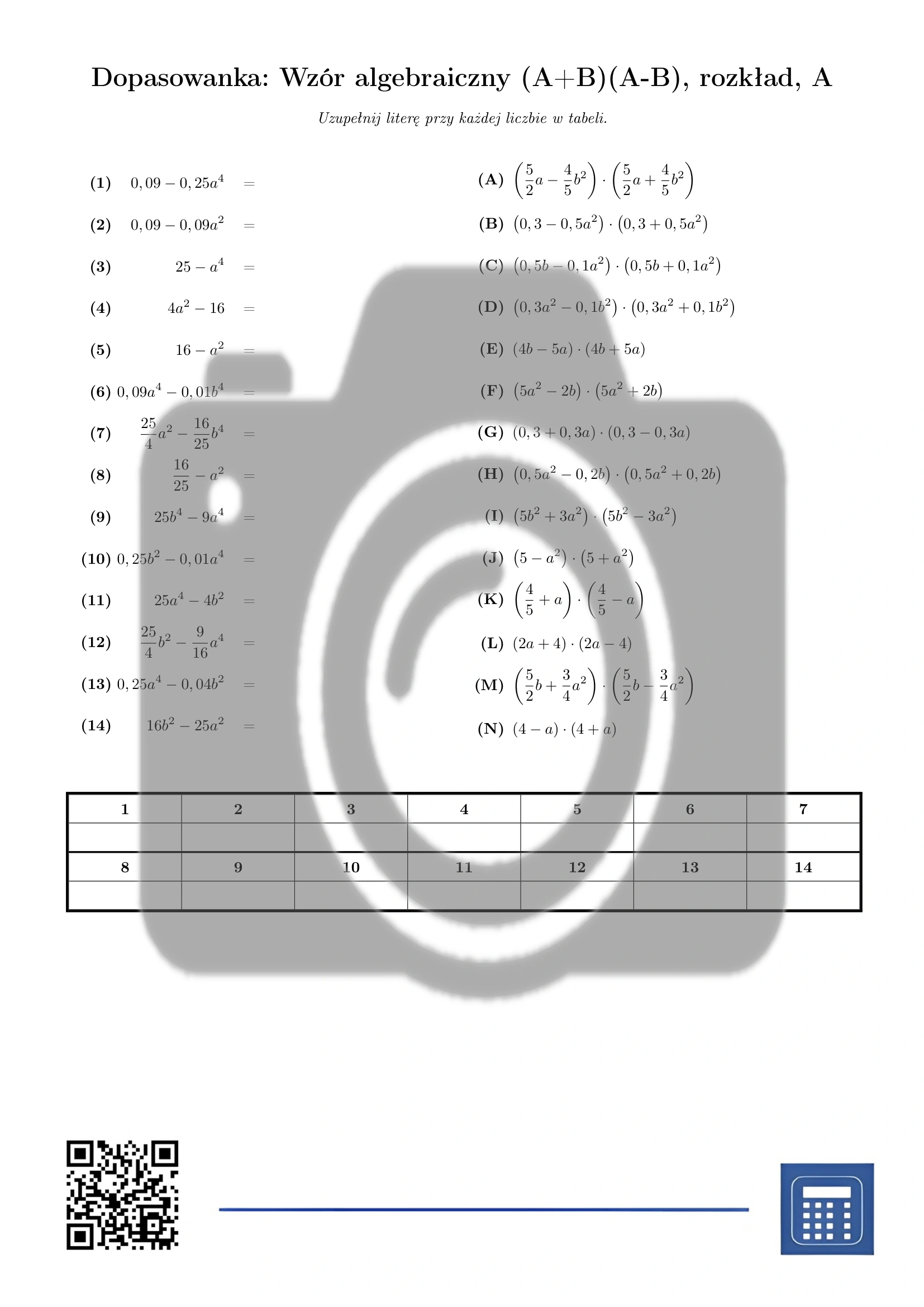 Dopasowanka: Wzór algebraiczny (A+B)(A-B), rozkład - obrazek 2