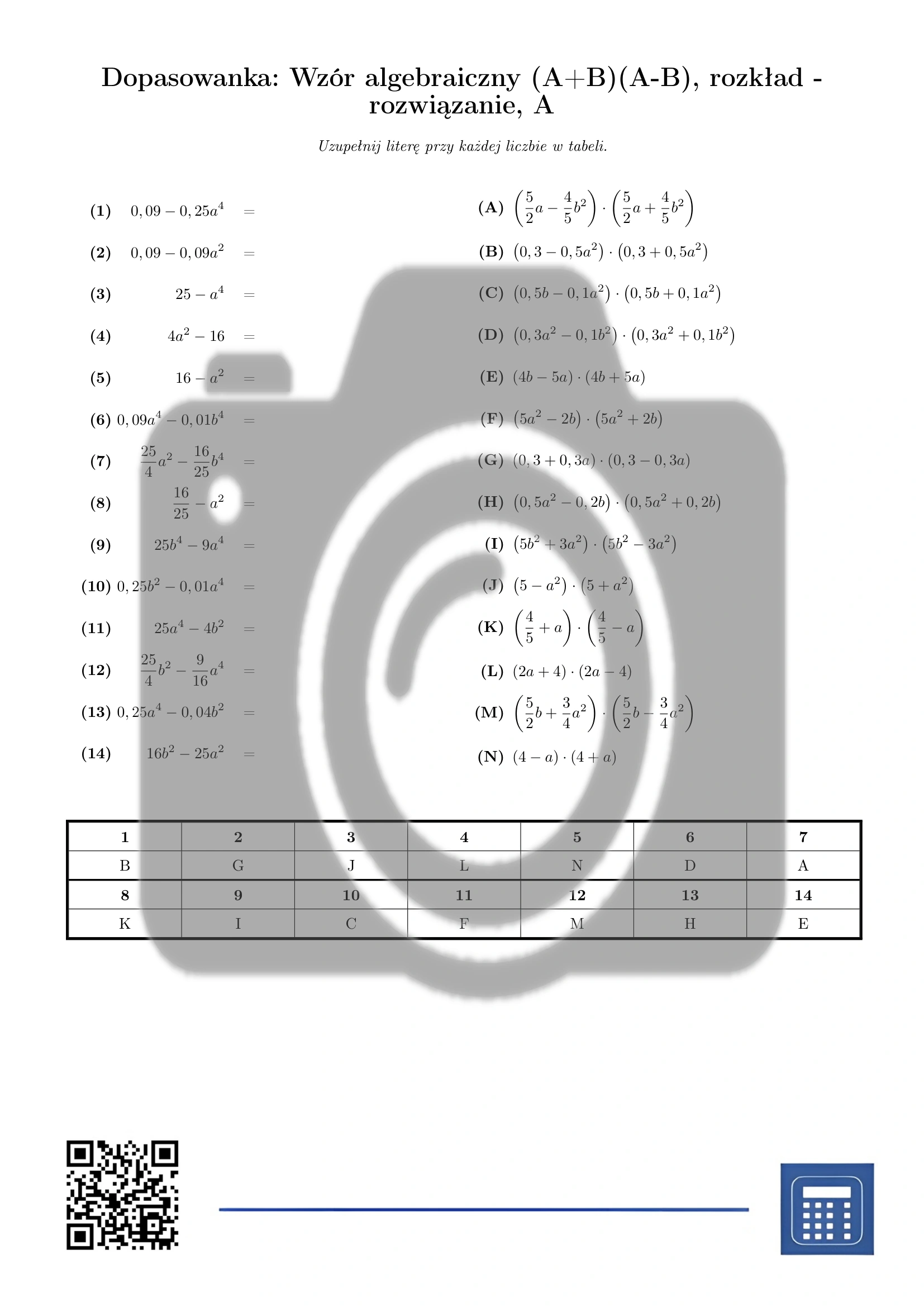 Dopasowanka: Wzór algebraiczny (A+B)(A-B), rozkład - obrazek 3