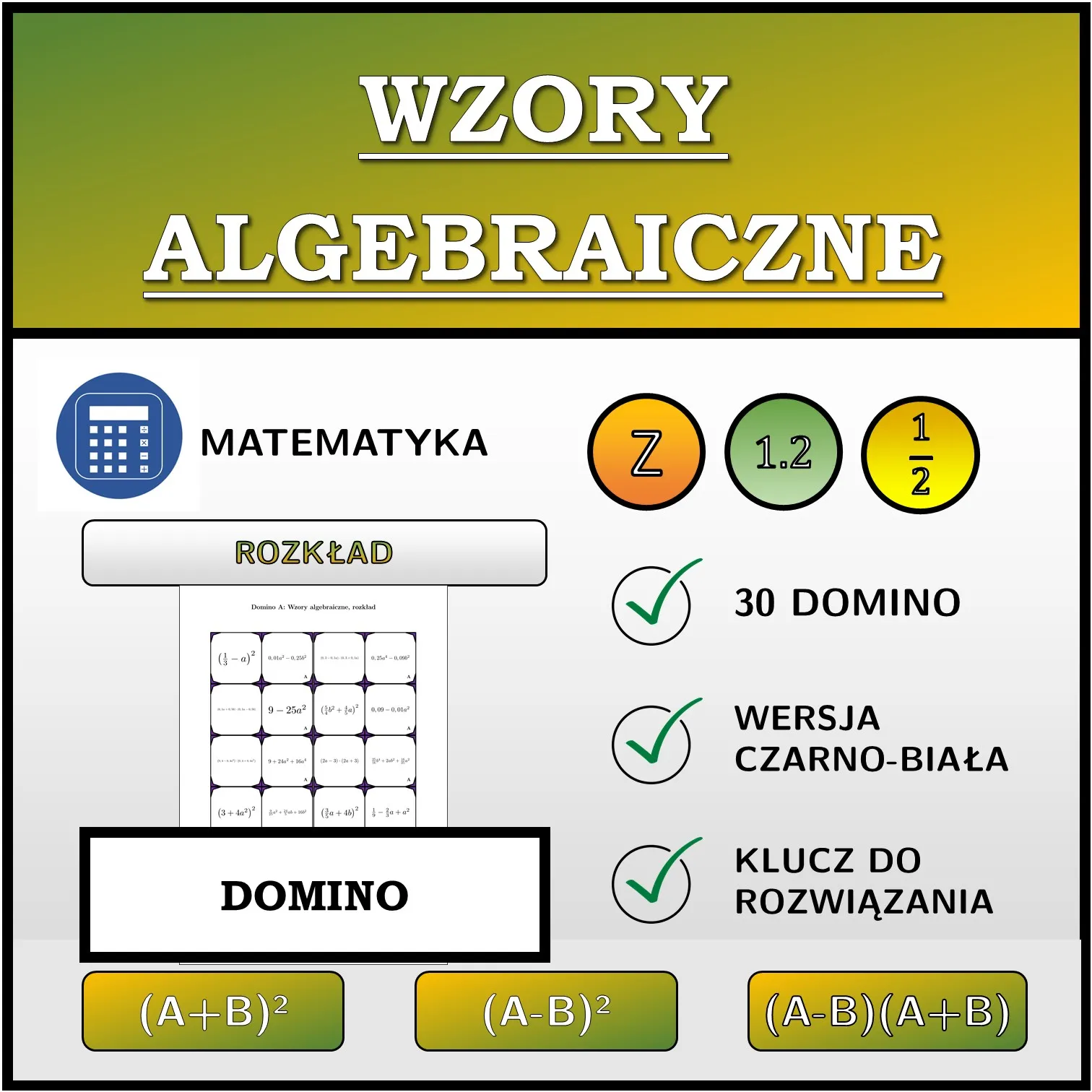 Domino: Wzory algebraiczne, rozkład