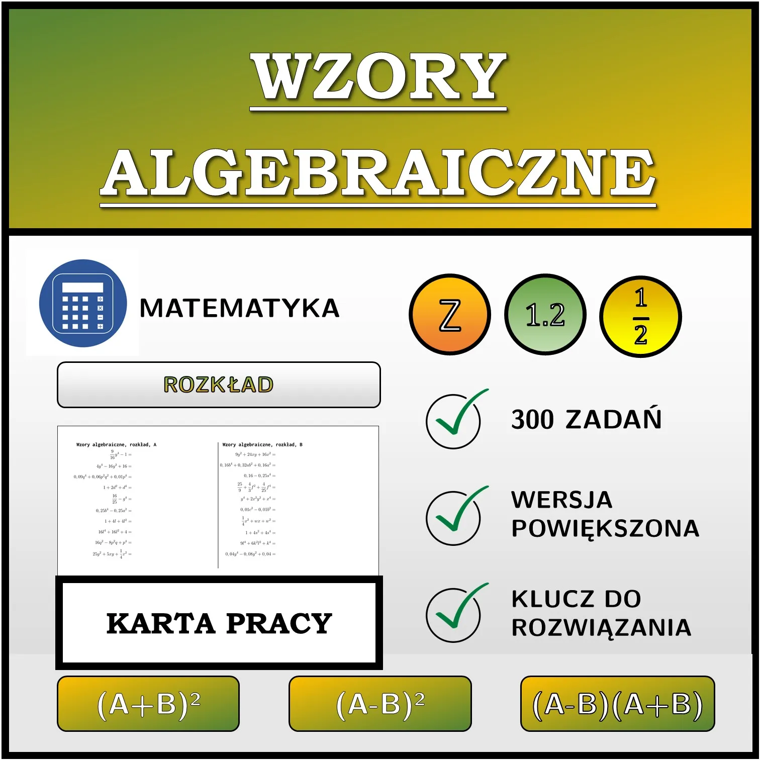 Karta pracy: Wzory algebraiczne, rozkład