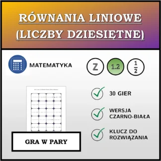 Gra w pary: Równania liniowe (liczby dziesiętne)