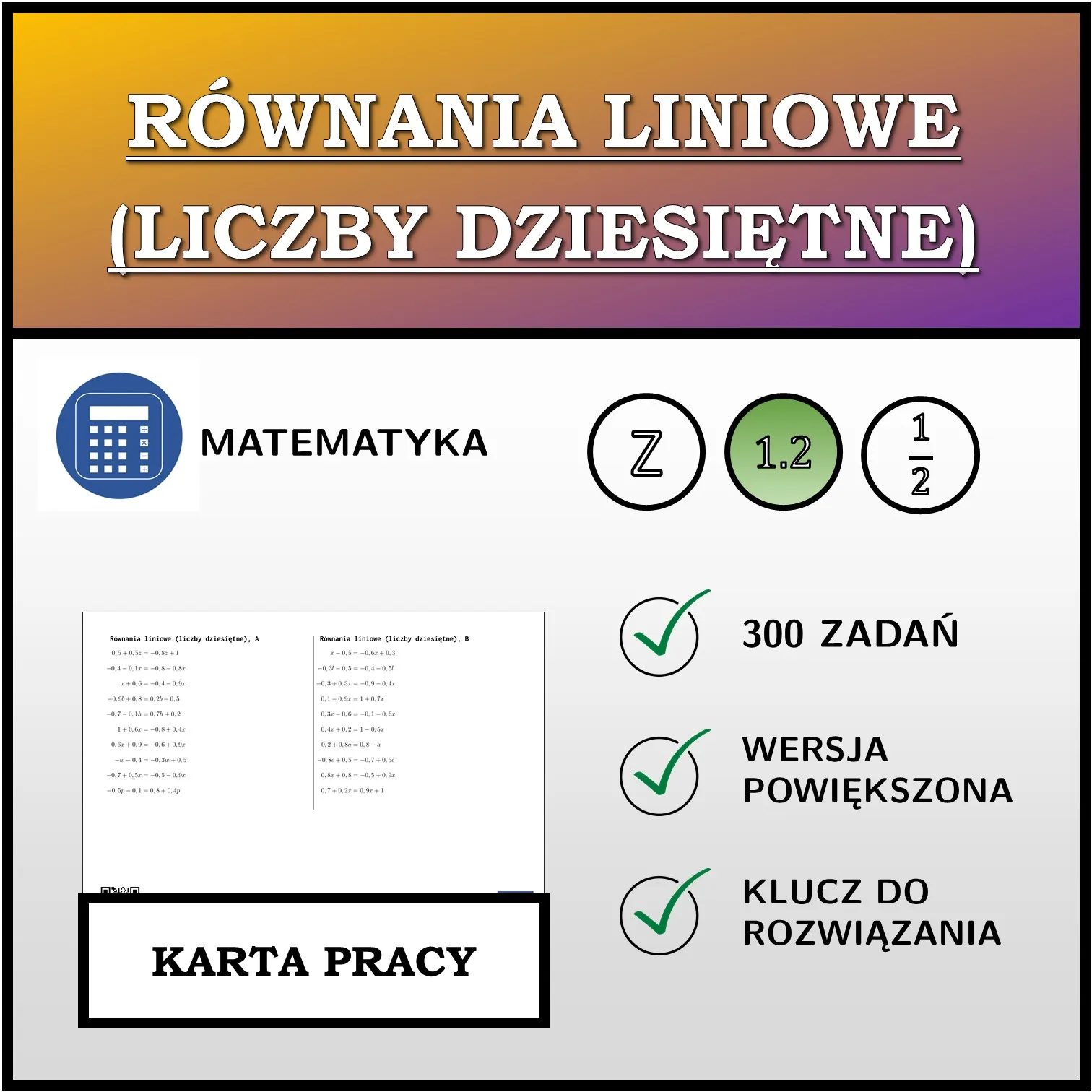 Karta pracy: Równania liniowe (liczby dziesiętne)