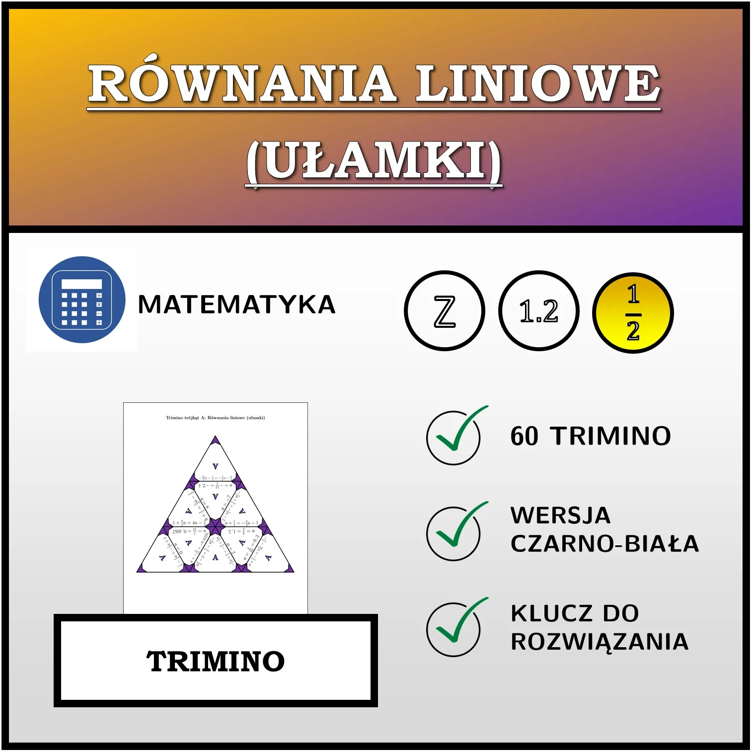 Trimino: Równania liniowe (ułamki)