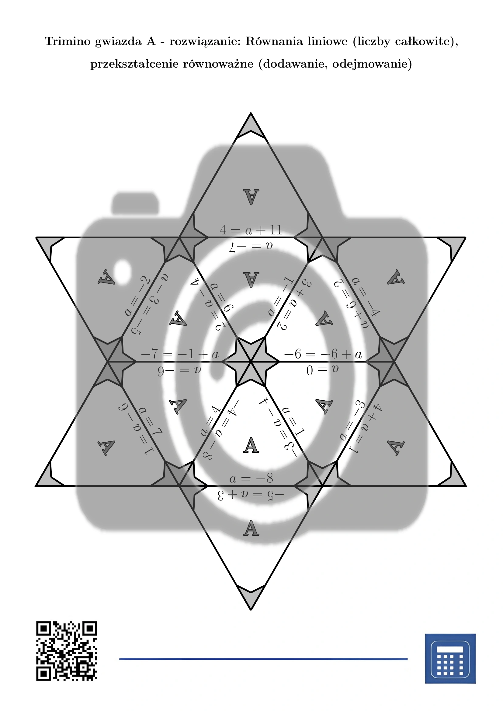 Trimino: Równania liniowe (liczby całkowite), przekształcenie równoważne (dodawanie, odejmowanie) - obrazek 7