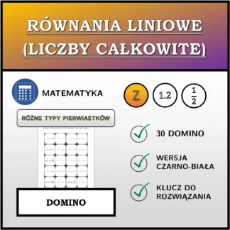 Domino: Równania liniowe (liczby całkowite), różne typy rozwiązań