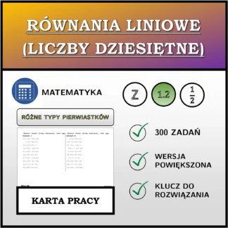 Karta pracy: Równania liniowe (liczby dziesiętne), różne typy rozwiązań