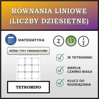 Tetromino: Równania liniowe (liczby dziesiętne), różne typy rozwiązań