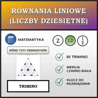 Trimino: Równania liniowe (liczby dziesiętne), różne typy rozwiązań
