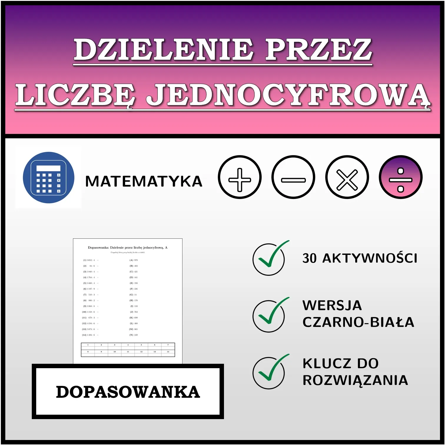 Dopasowanka: Dzielenie przez liczbę jednocyfrową