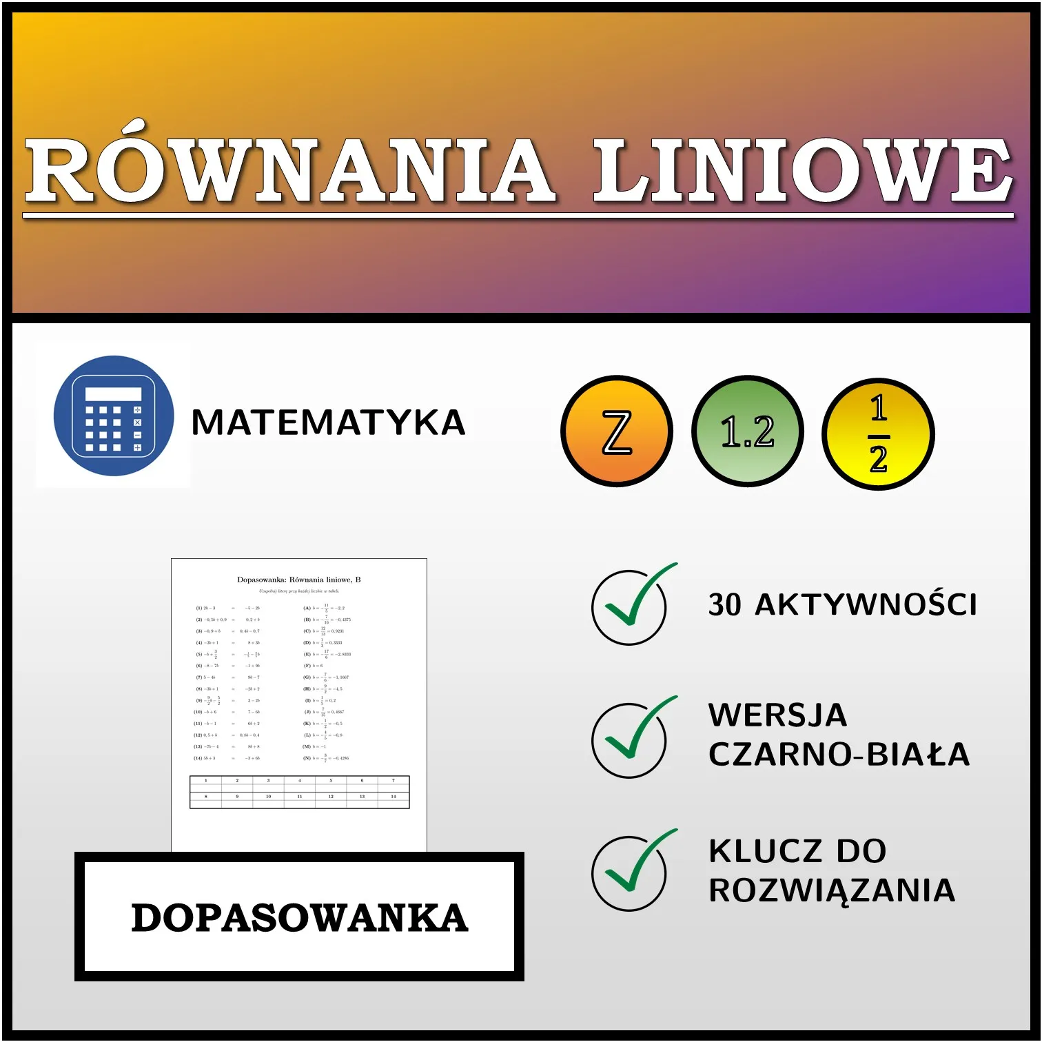 Dopasowanka: Równania liniowe