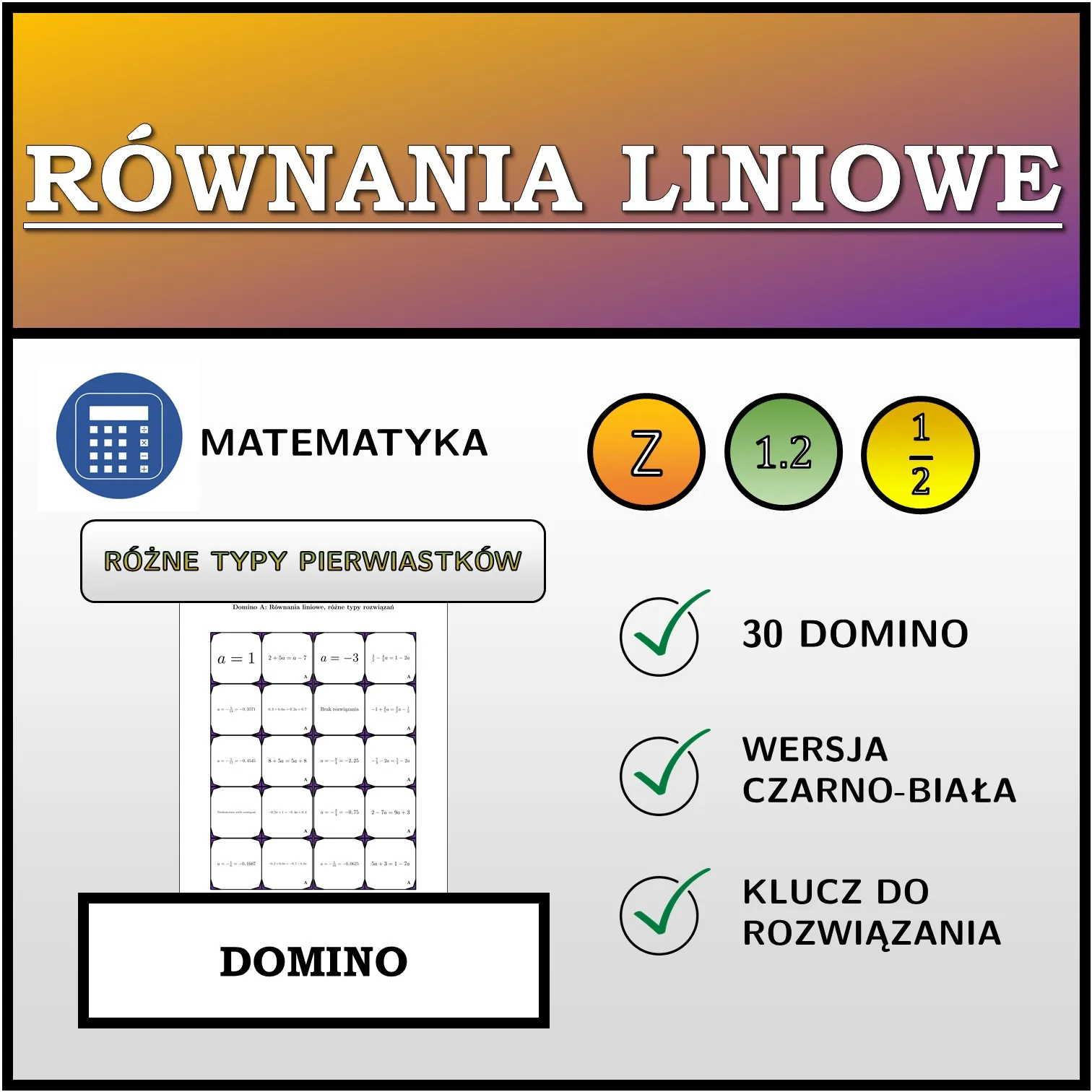 Domino: Równania liniowe, różne typy rozwiązań