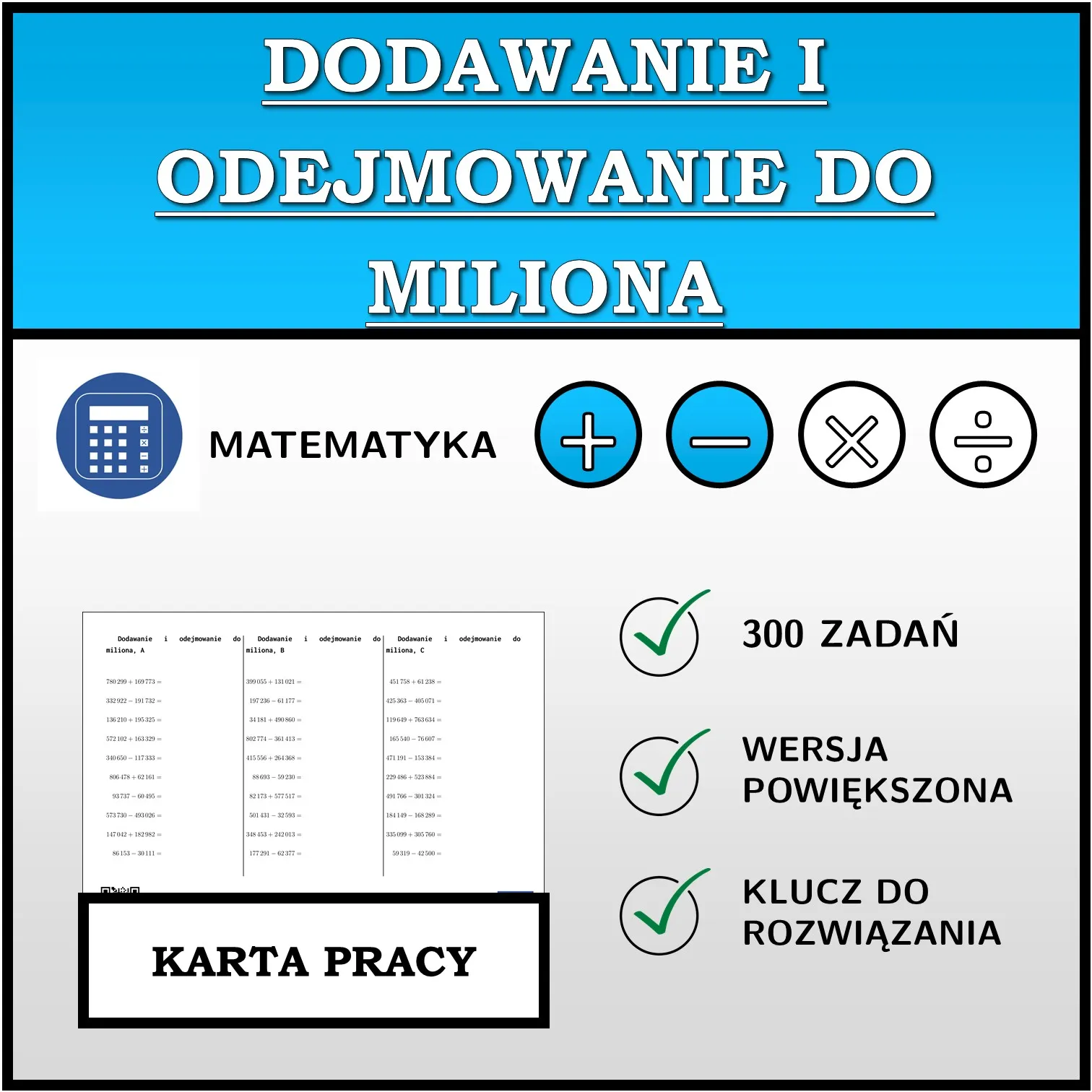 Karta pracy: Dodawanie i odejmowanie do miliona